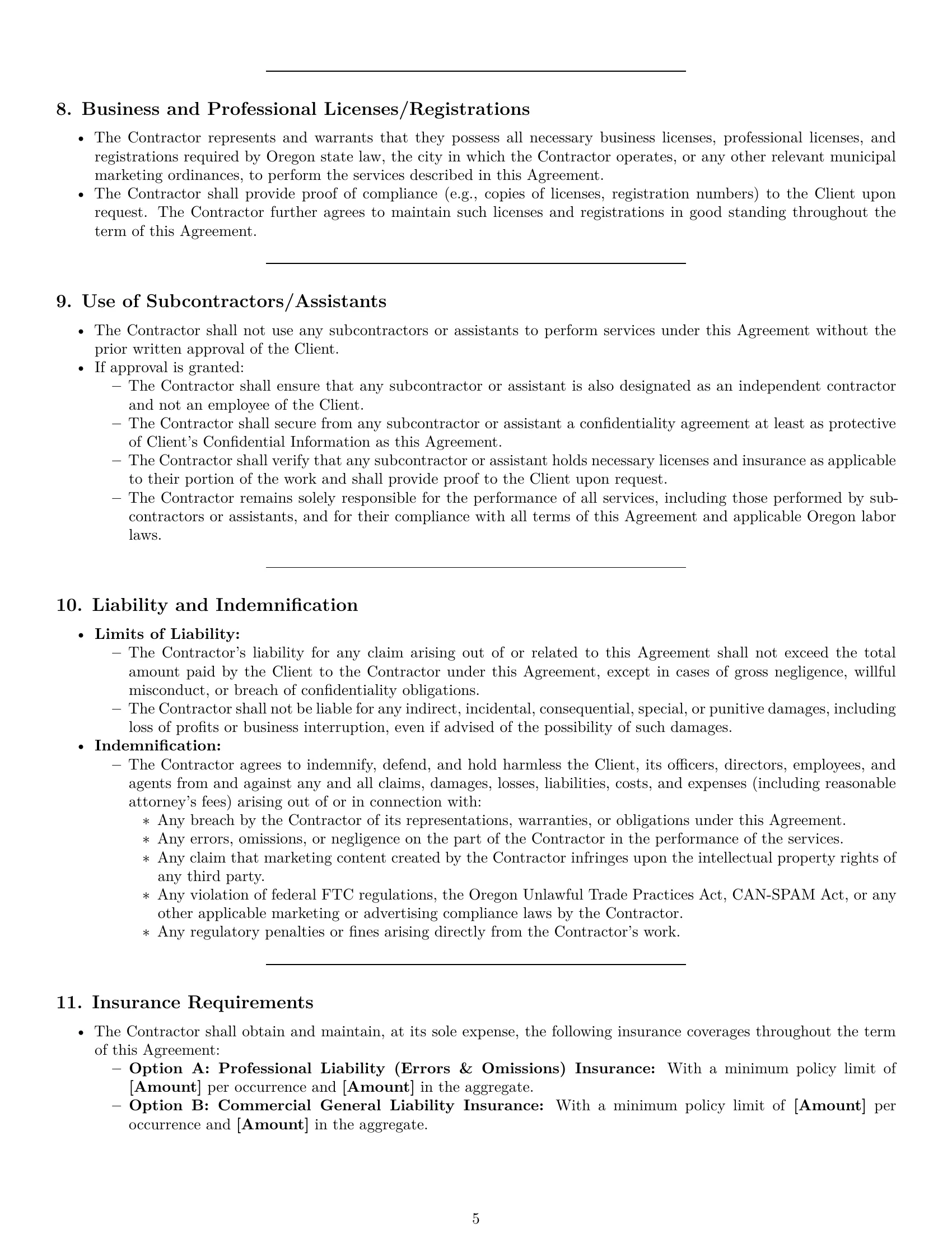 Preview page 5 of Pro Oregon marketing independent contractor agreement template