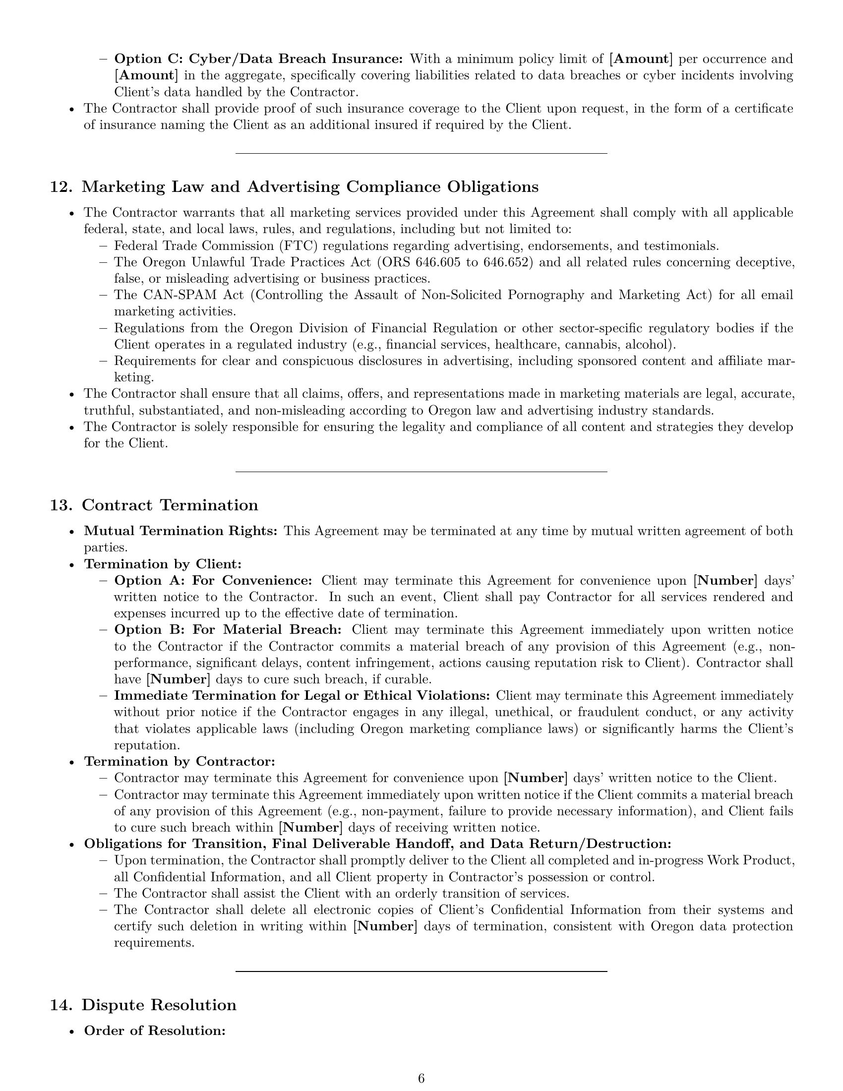 Preview page 6 of Pro Oregon marketing independent contractor agreement template