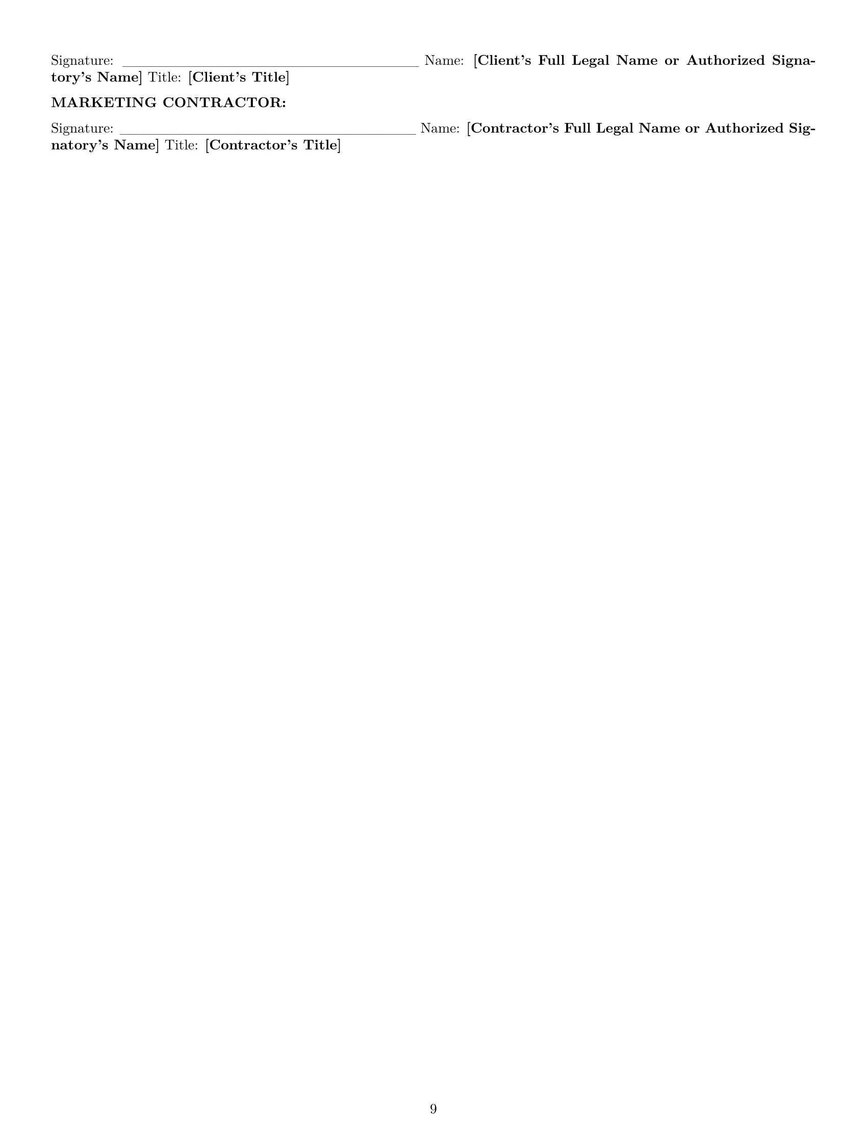 Preview page 9 of Pro Oregon marketing independent contractor agreement template