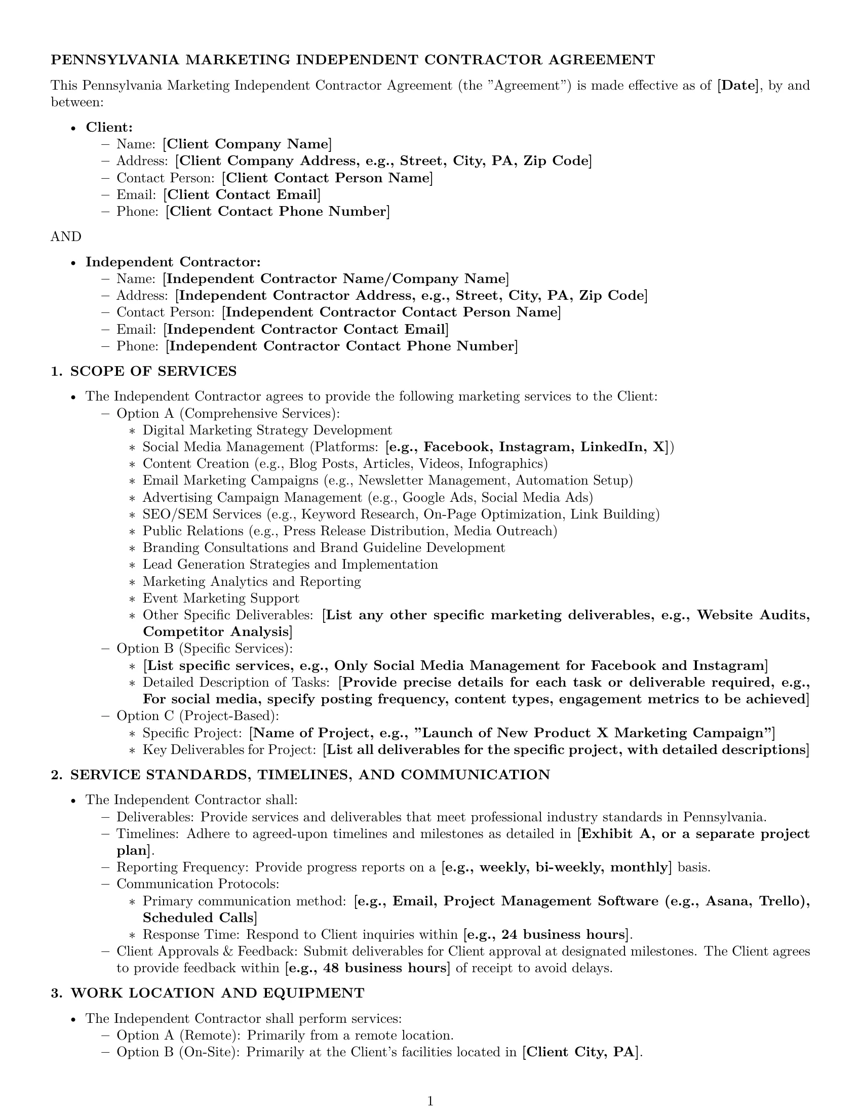 Preview page 1 of Pro Pennsylvania marketing independent contractor agreement template