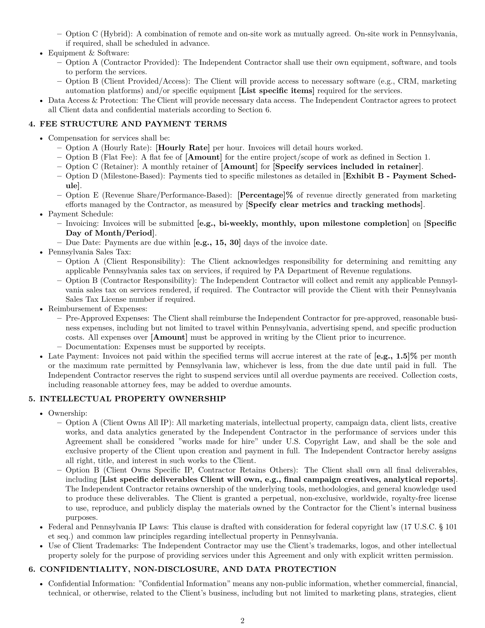 Preview page 2 of Pro Pennsylvania marketing independent contractor agreement template