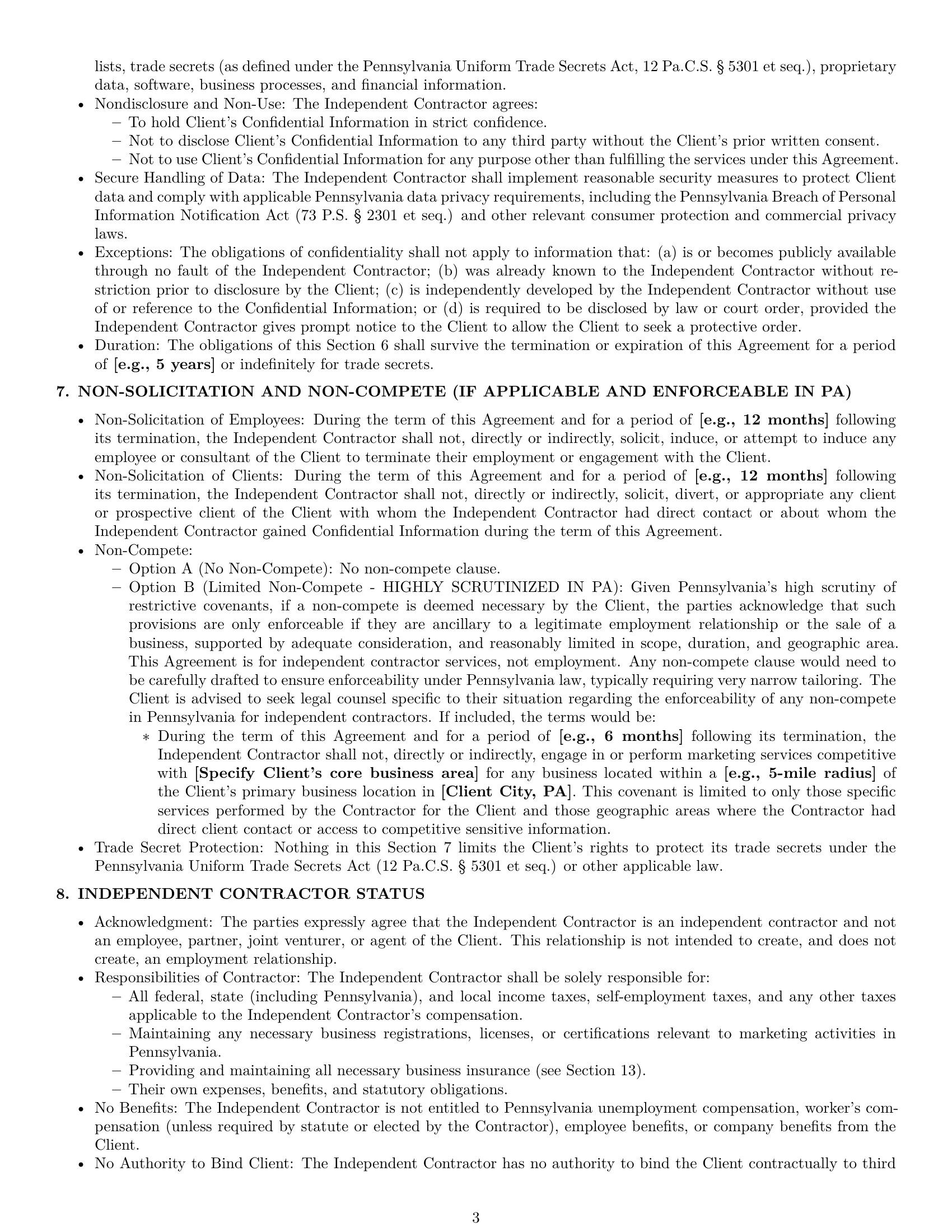 Preview page 3 of Pro Pennsylvania marketing independent contractor agreement template