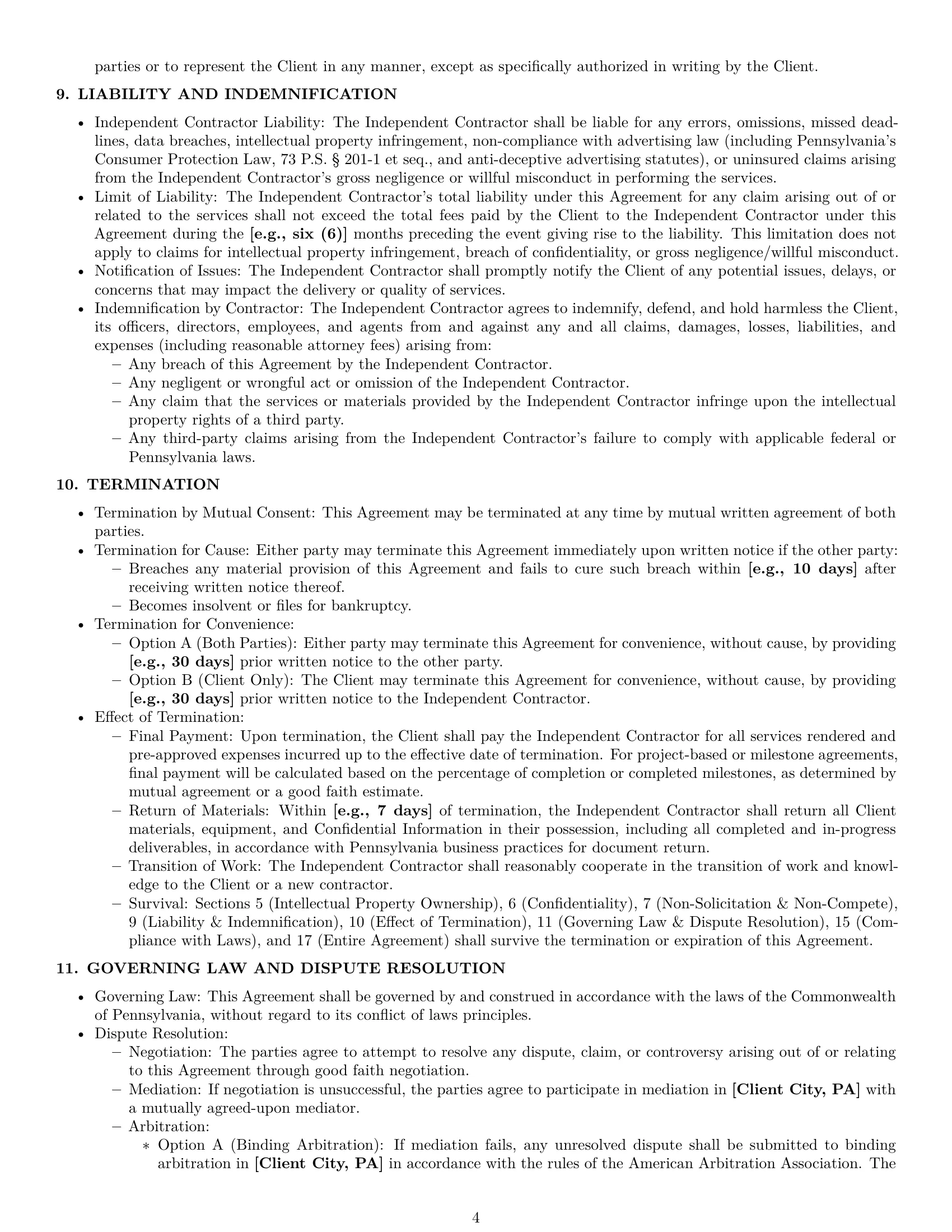 Preview page 4 of Pro Pennsylvania marketing independent contractor agreement template