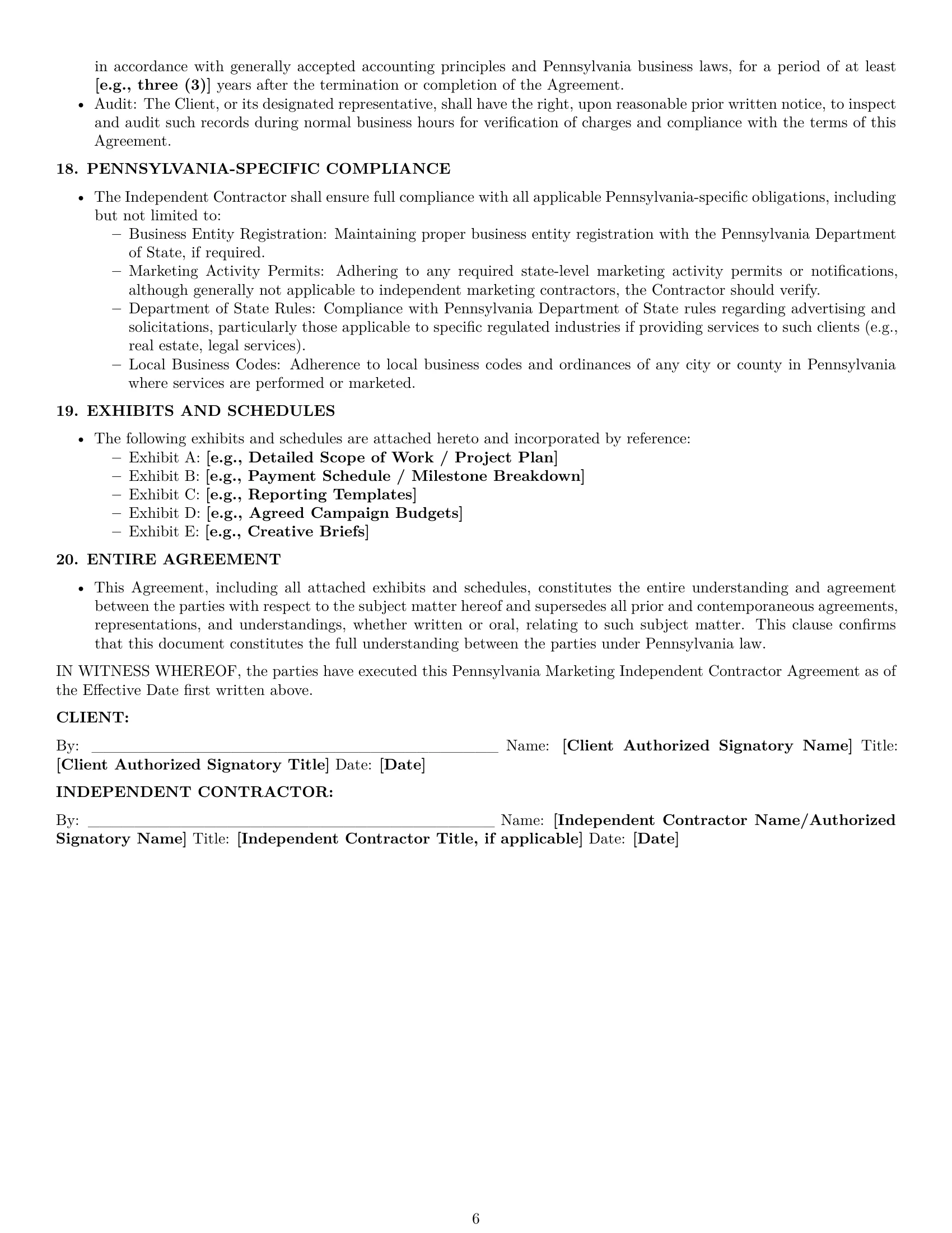 Preview page 6 of Pro Pennsylvania marketing independent contractor agreement template