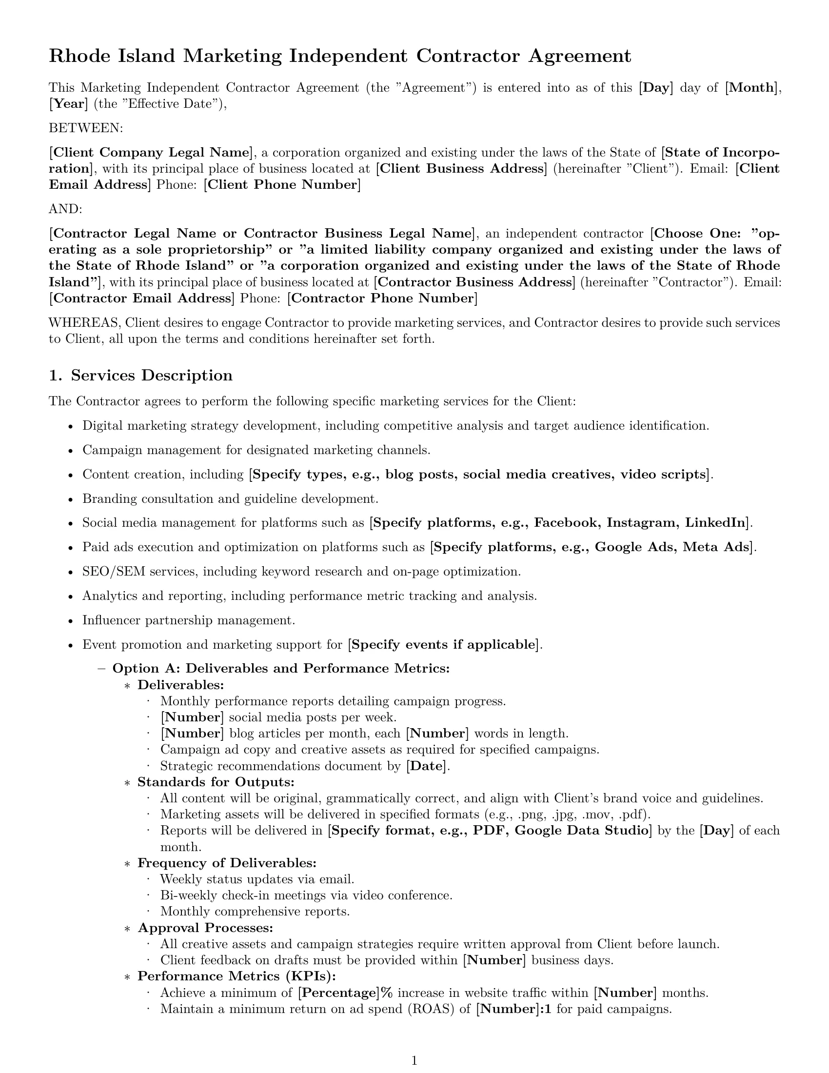 Preview page 1 of Pro Rhode Island marketing independent contractor agreement template