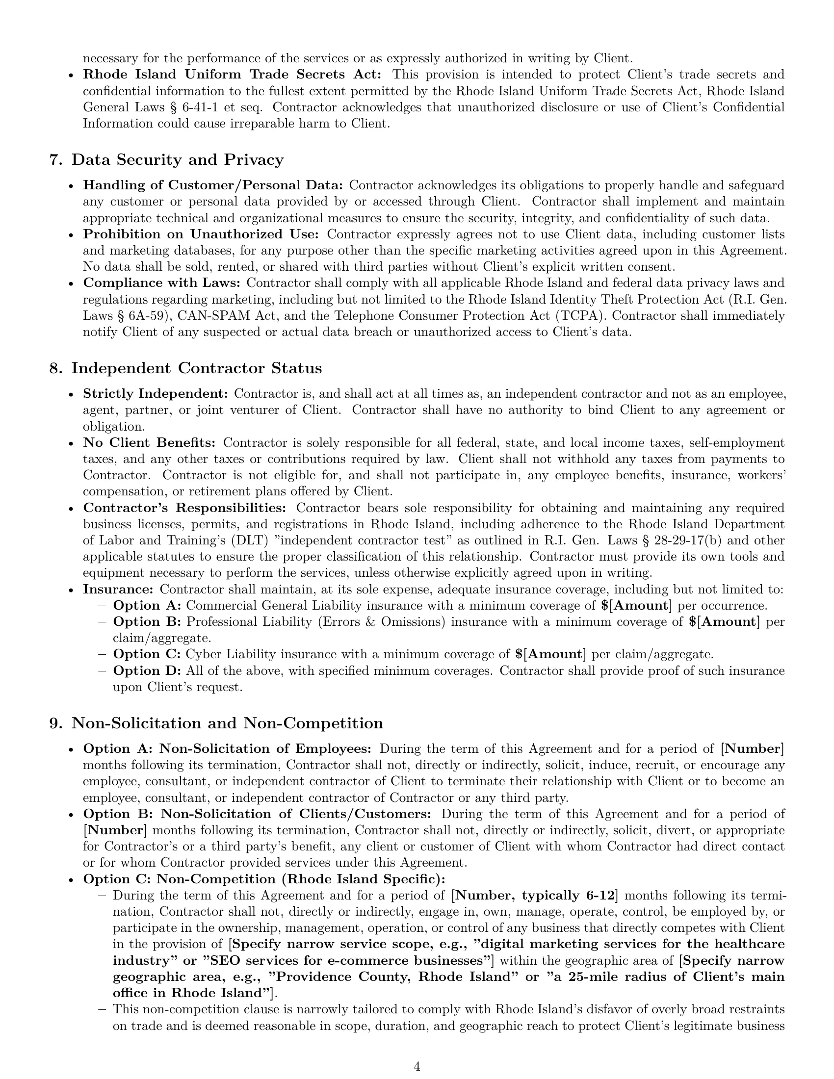 Preview page 4 of Pro Rhode Island marketing independent contractor agreement template