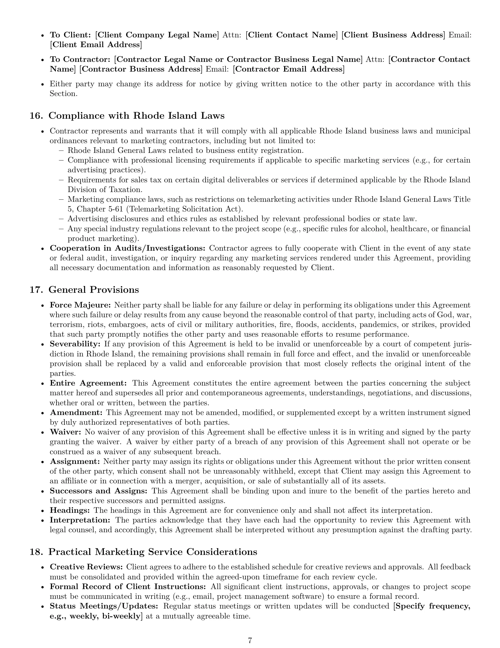 Preview page 7 of Pro Rhode Island marketing independent contractor agreement template