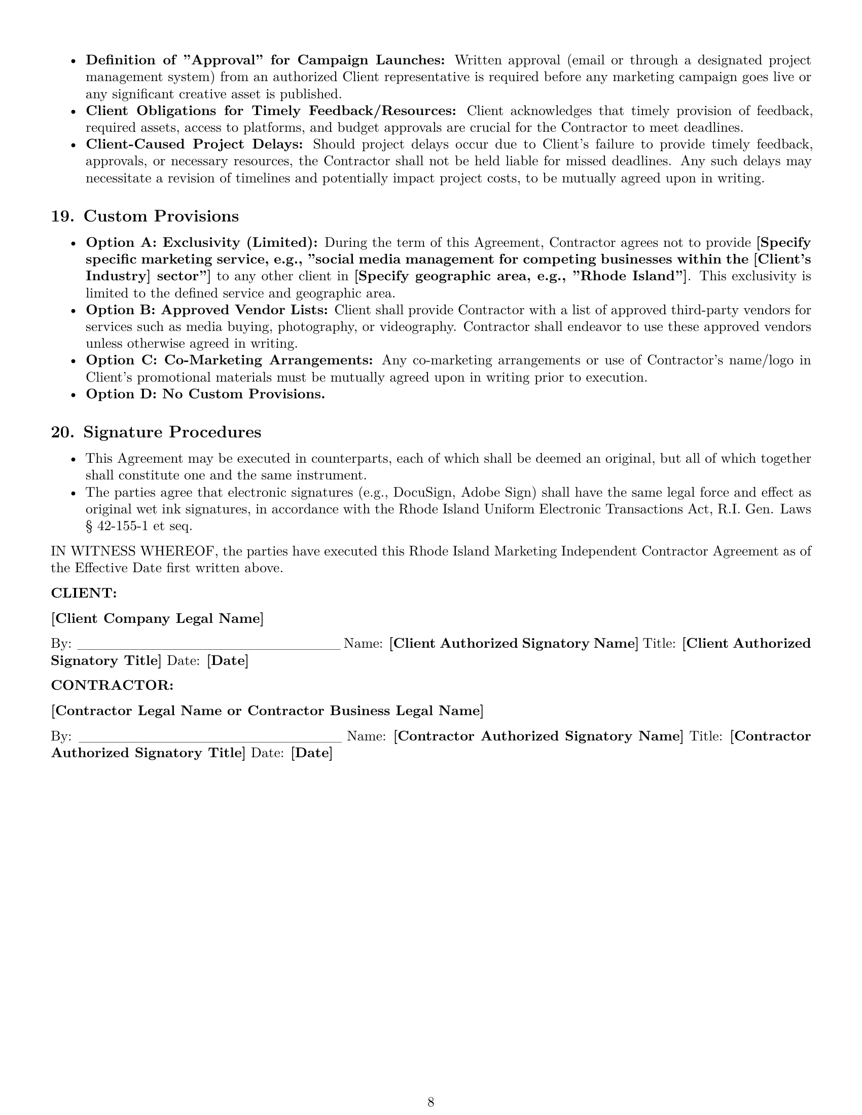 Preview page 8 of Pro Rhode Island marketing independent contractor agreement template