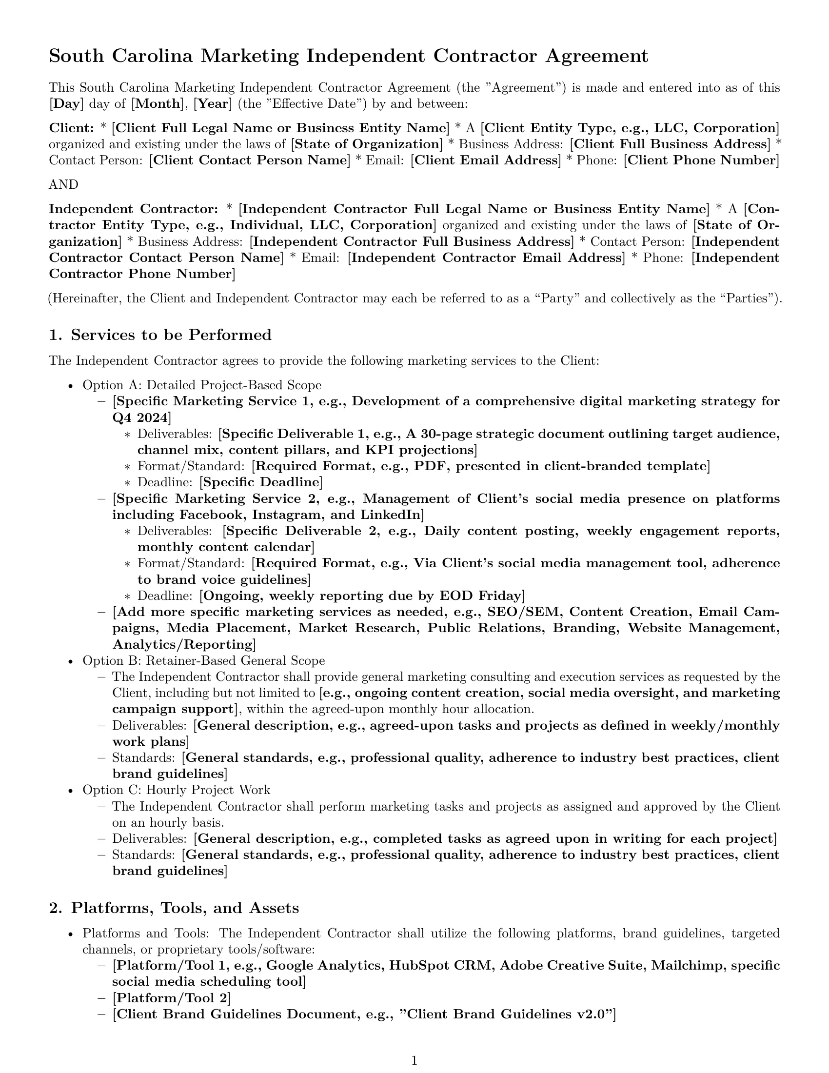 Preview page 1 of Pro South Carolina marketing independent contractor agreement template