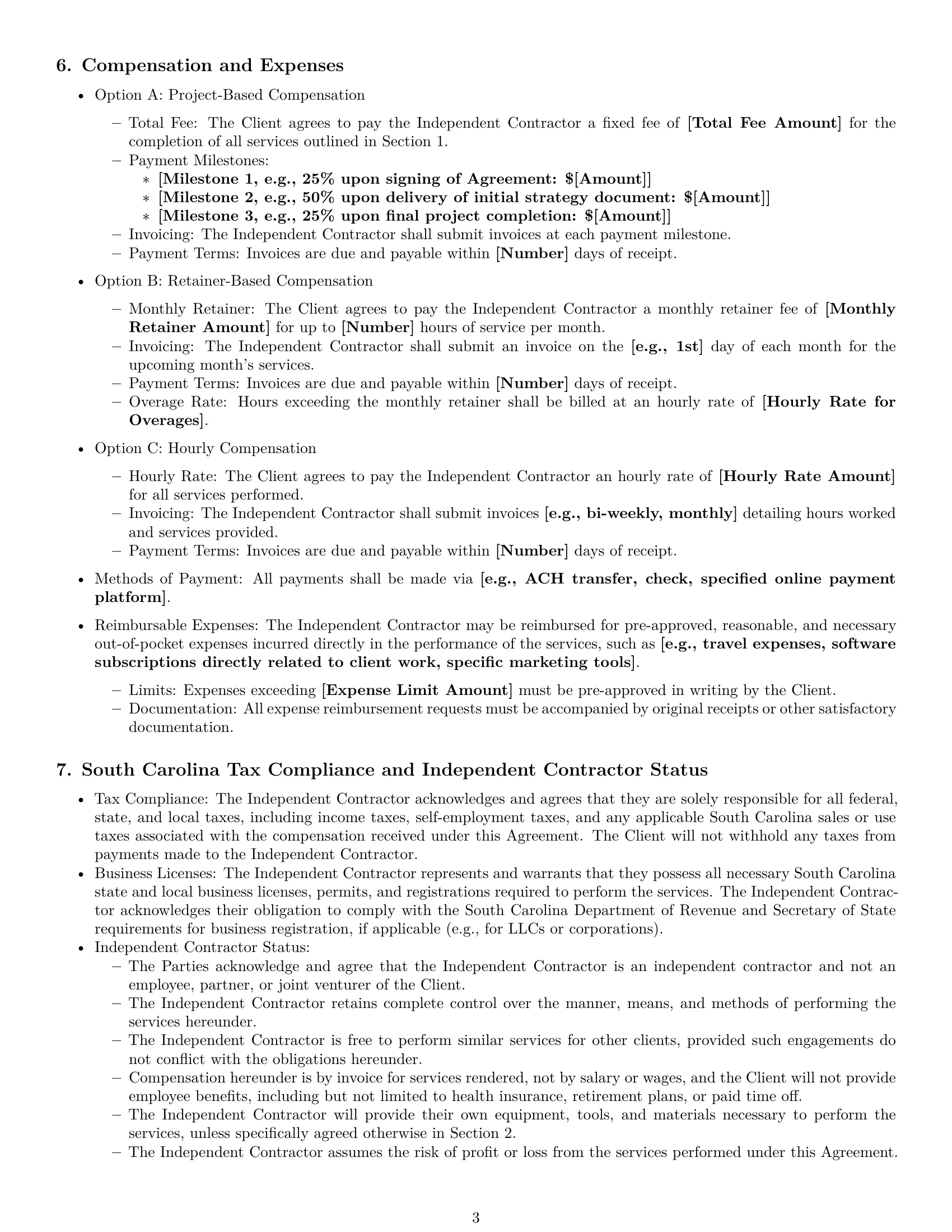Preview page 3 of Pro South Carolina marketing independent contractor agreement template