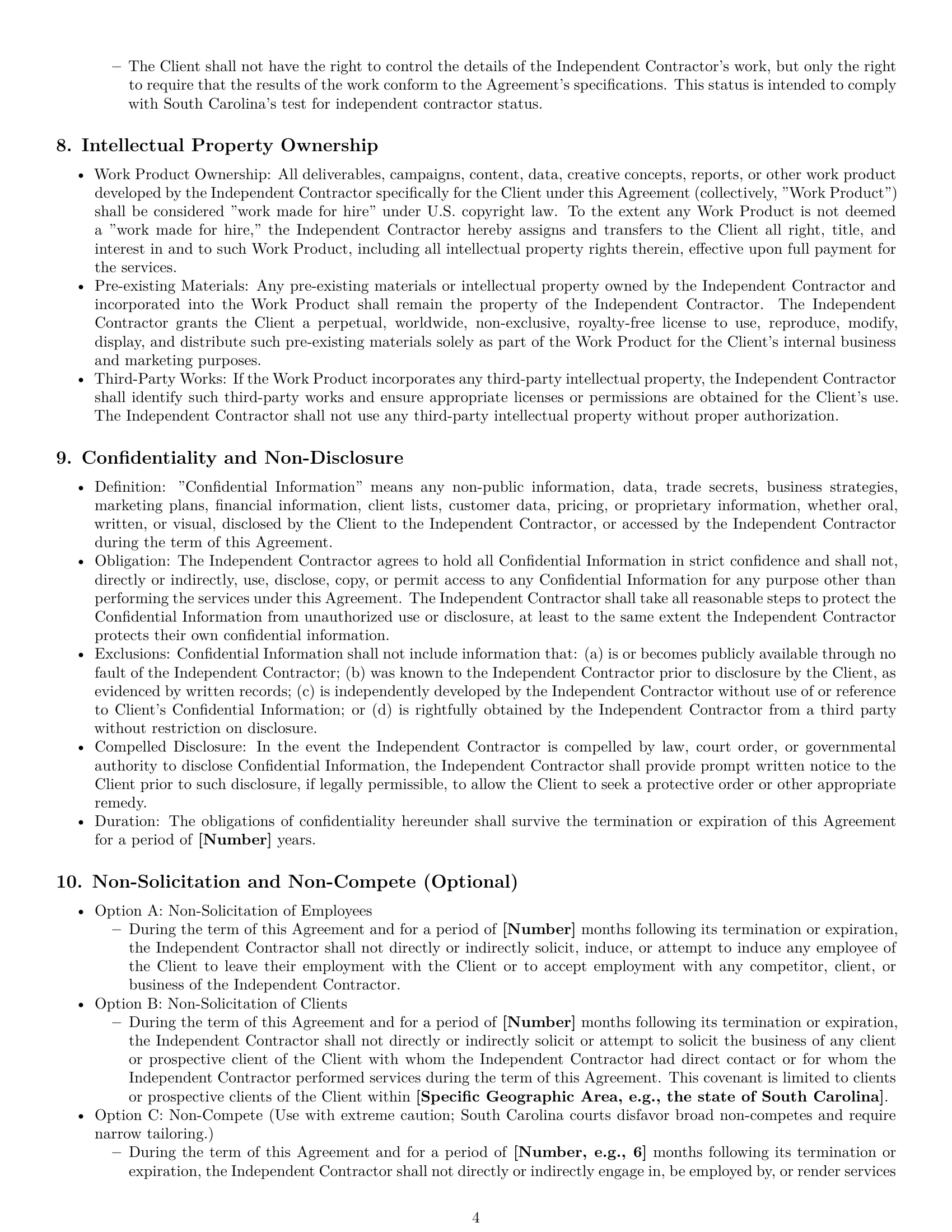 Preview page 4 of Pro South Carolina marketing independent contractor agreement template