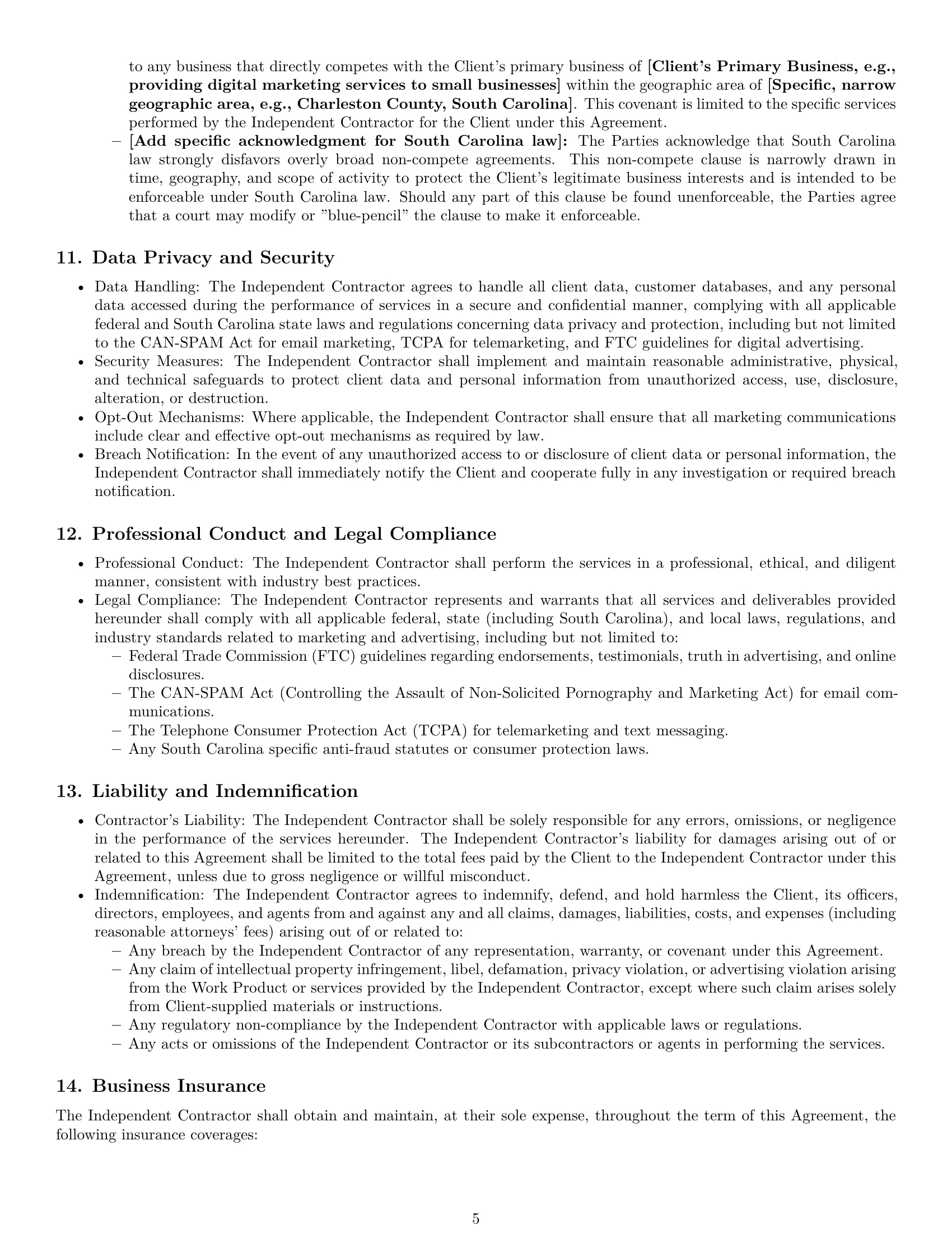 Preview page 5 of Pro South Carolina marketing independent contractor agreement template