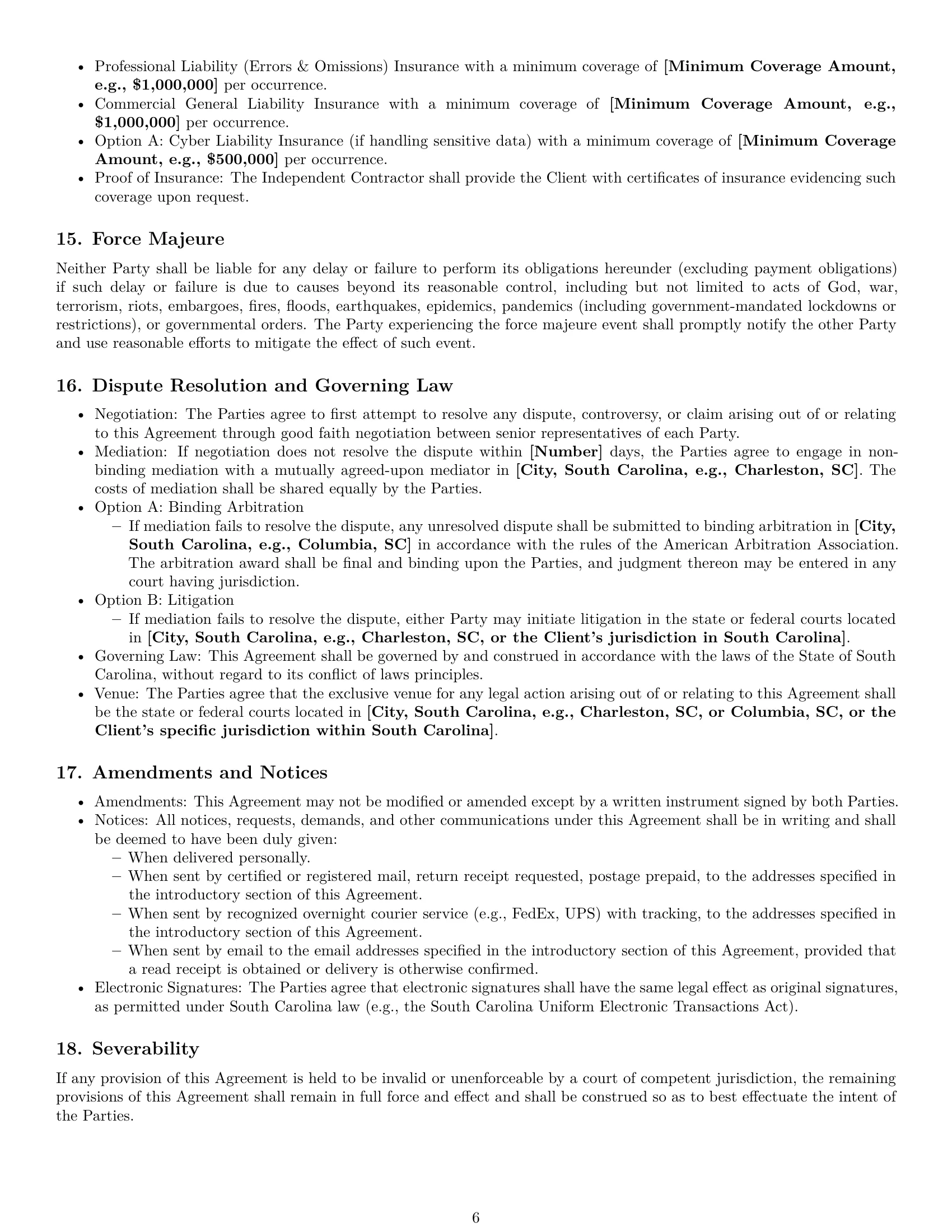 Preview page 6 of Pro South Carolina marketing independent contractor agreement template