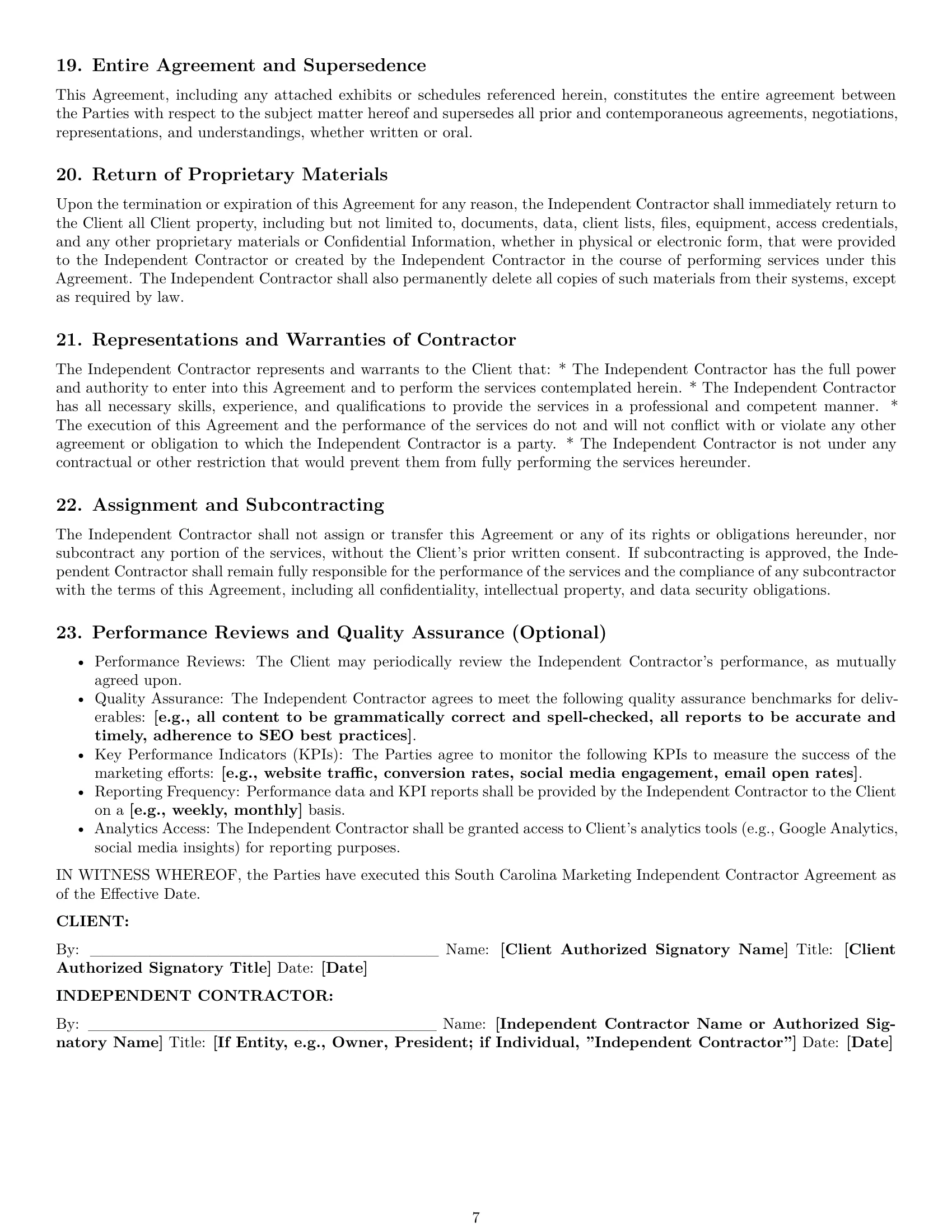Preview page 7 of Pro South Carolina marketing independent contractor agreement template