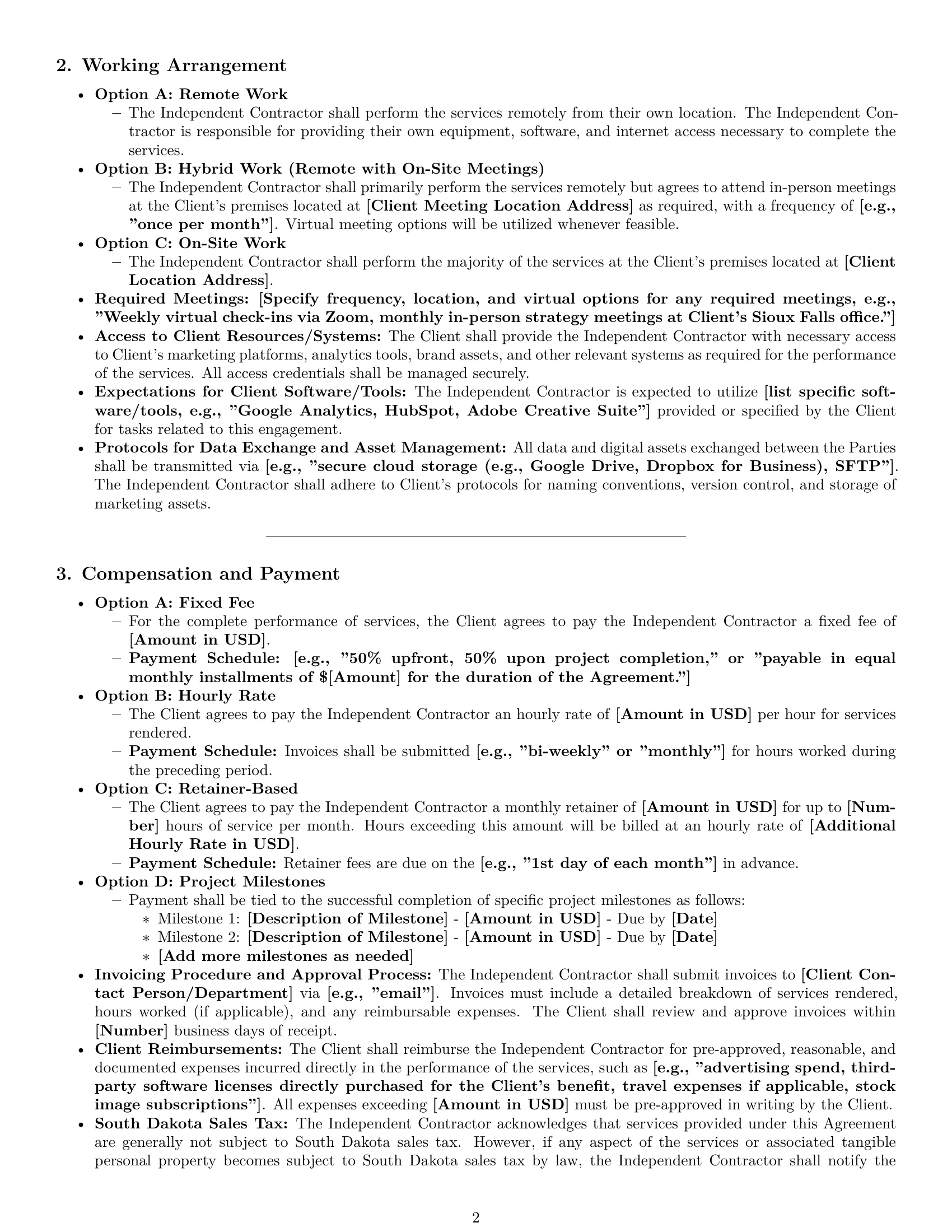 Preview page 2 of Pro South Dakota marketing independent contractor agreement template
