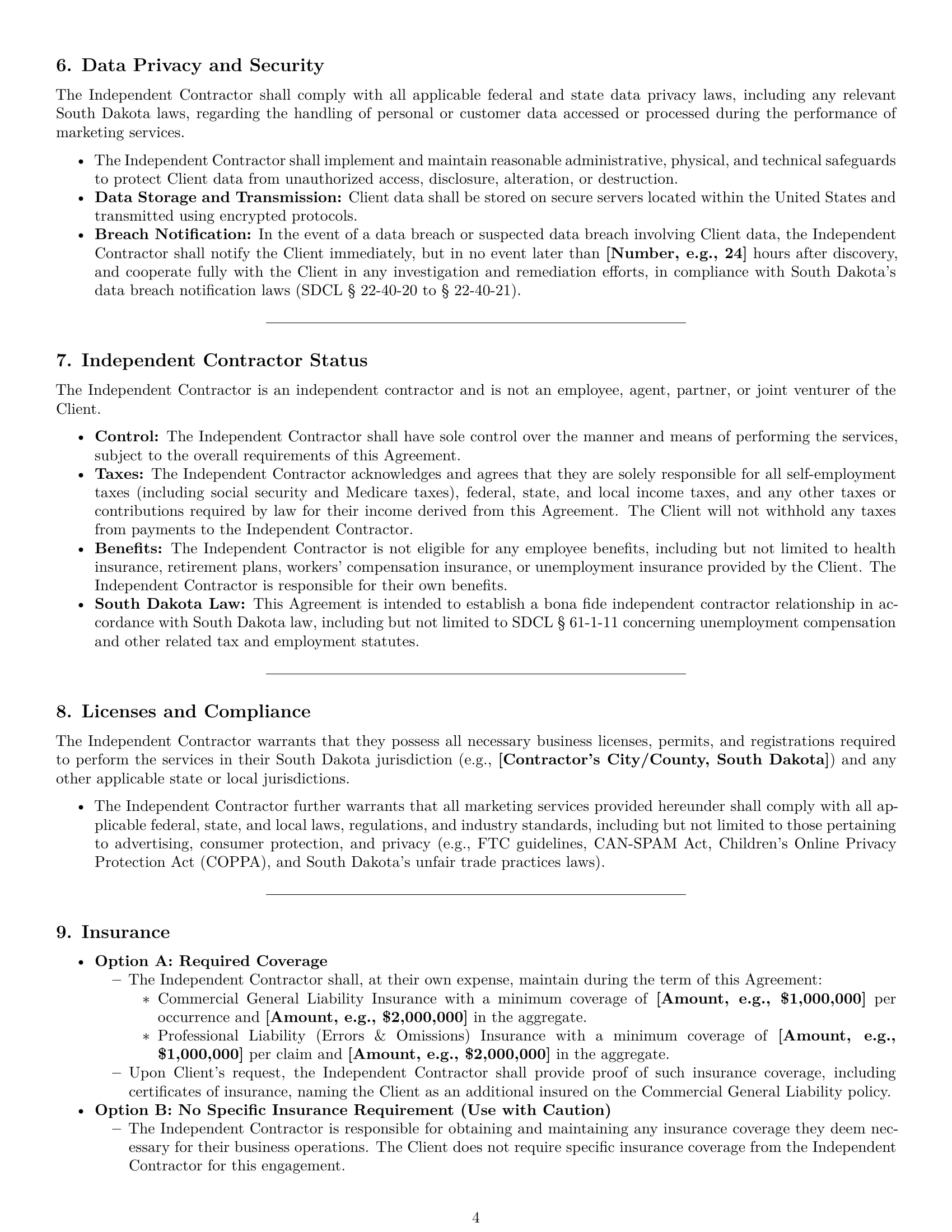 Preview page 4 of Pro South Dakota marketing independent contractor agreement template