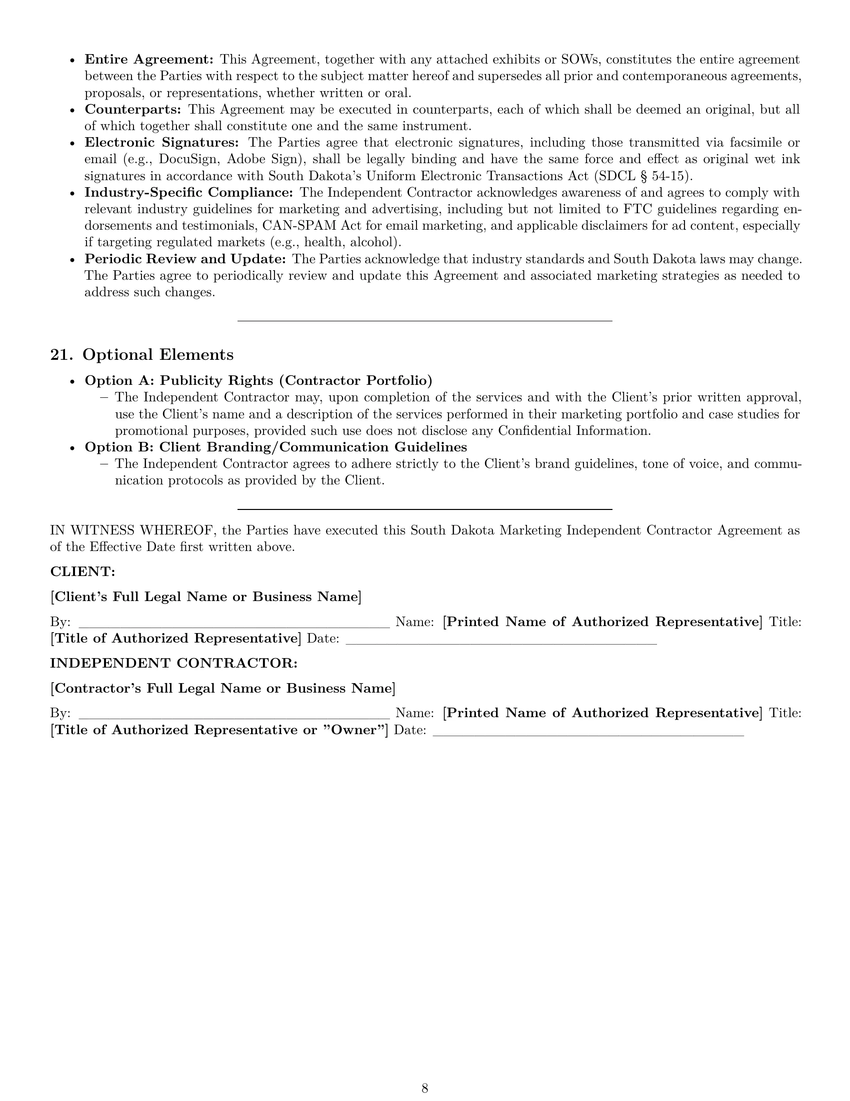 Preview page 8 of Pro South Dakota marketing independent contractor agreement template