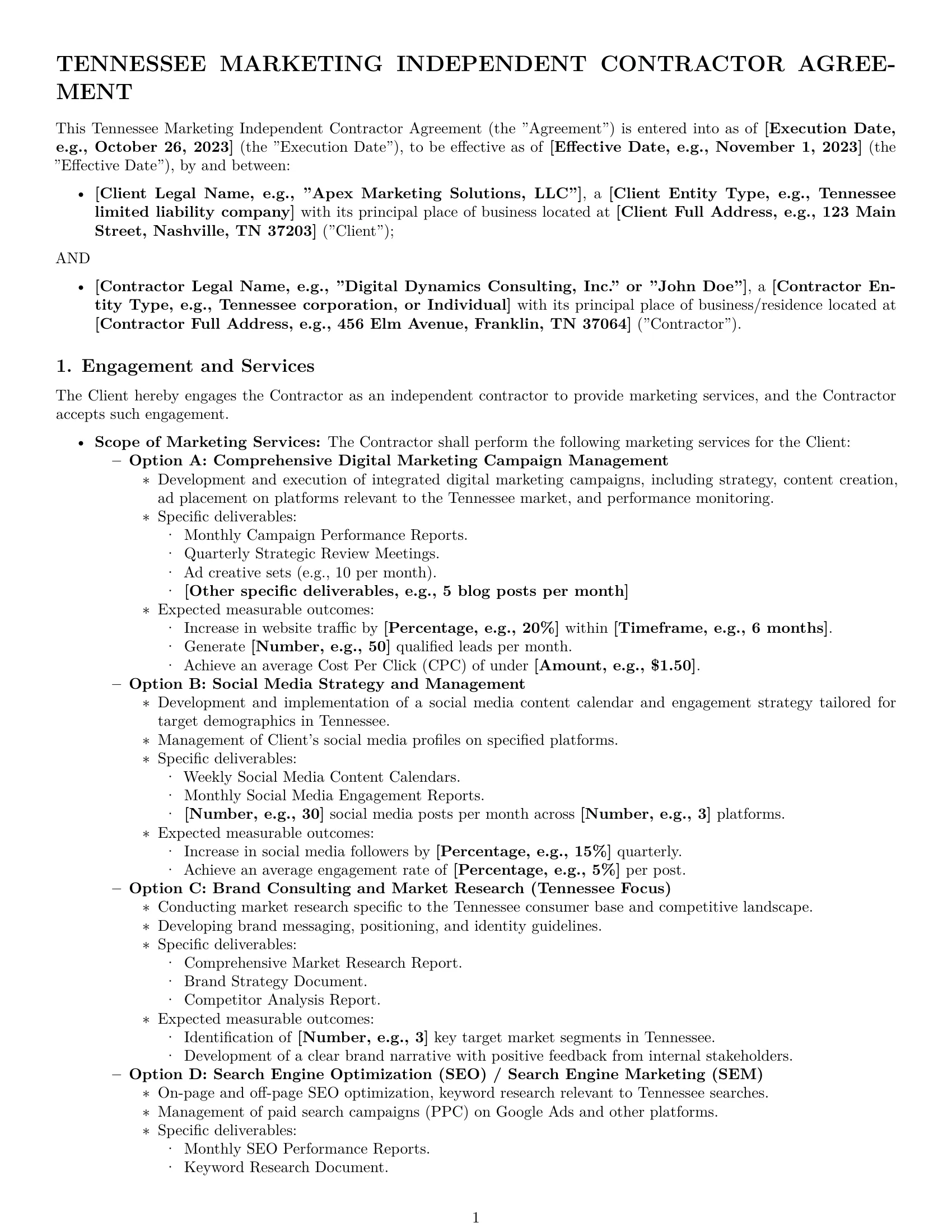 Preview page 1 of Pro Tennessee marketing independent contractor agreement template