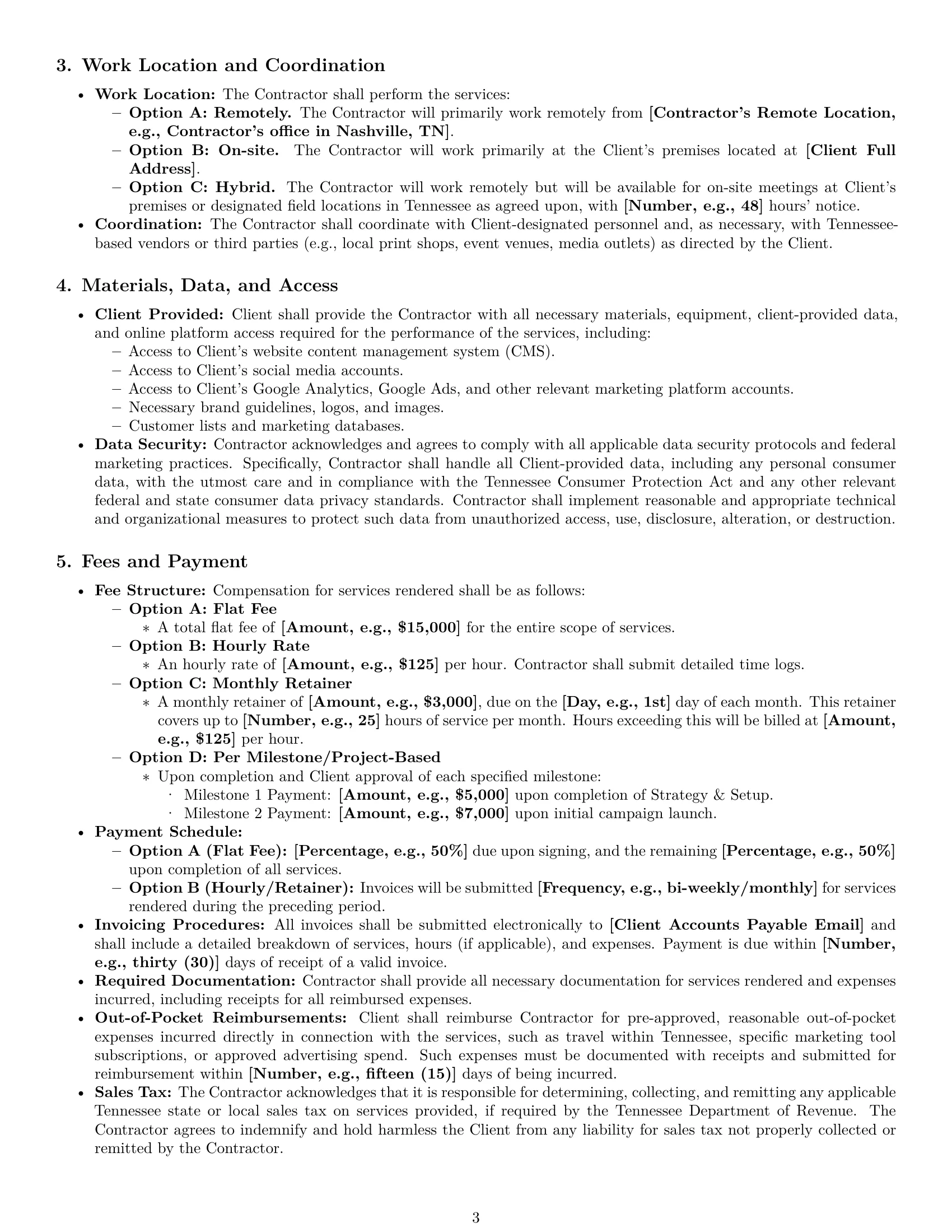 Preview page 3 of Pro Tennessee marketing independent contractor agreement template