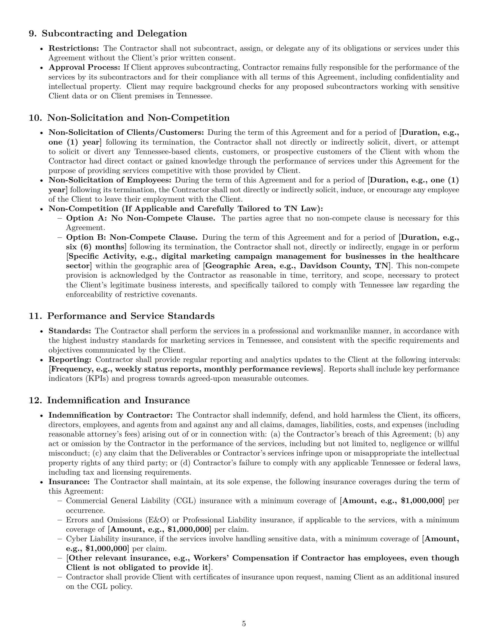 Preview page 5 of Pro Tennessee marketing independent contractor agreement template