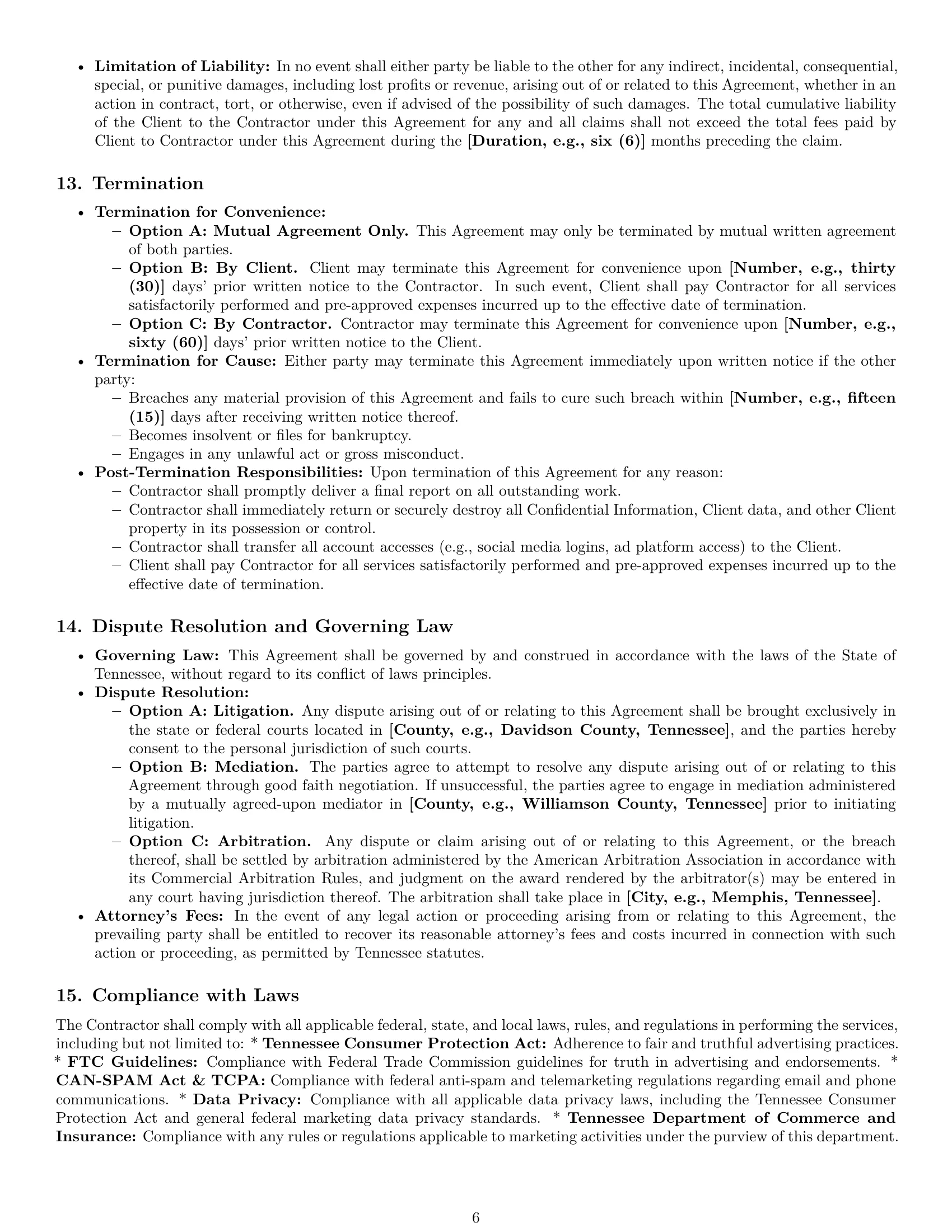 Preview page 6 of Pro Tennessee marketing independent contractor agreement template