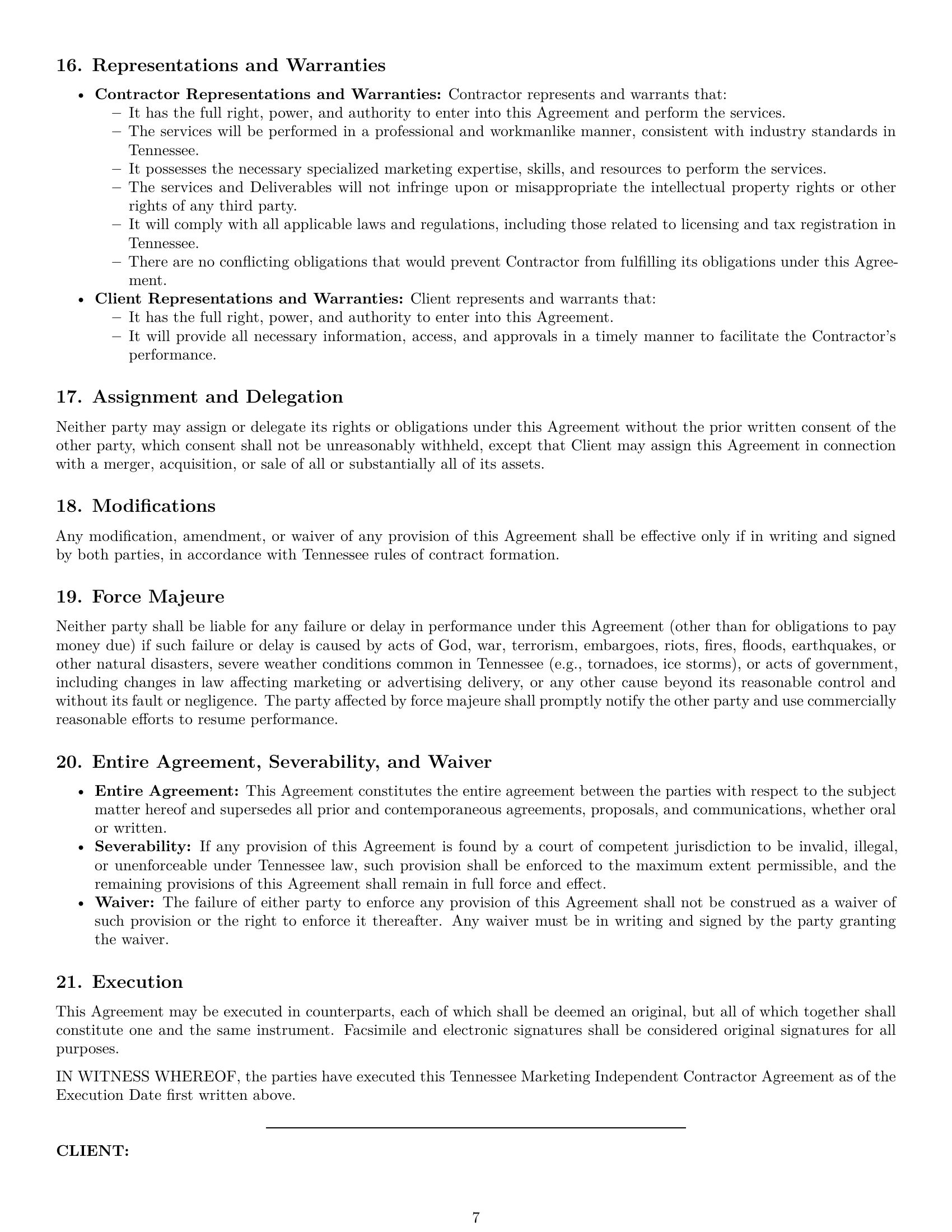 Preview page 7 of Pro Tennessee marketing independent contractor agreement template