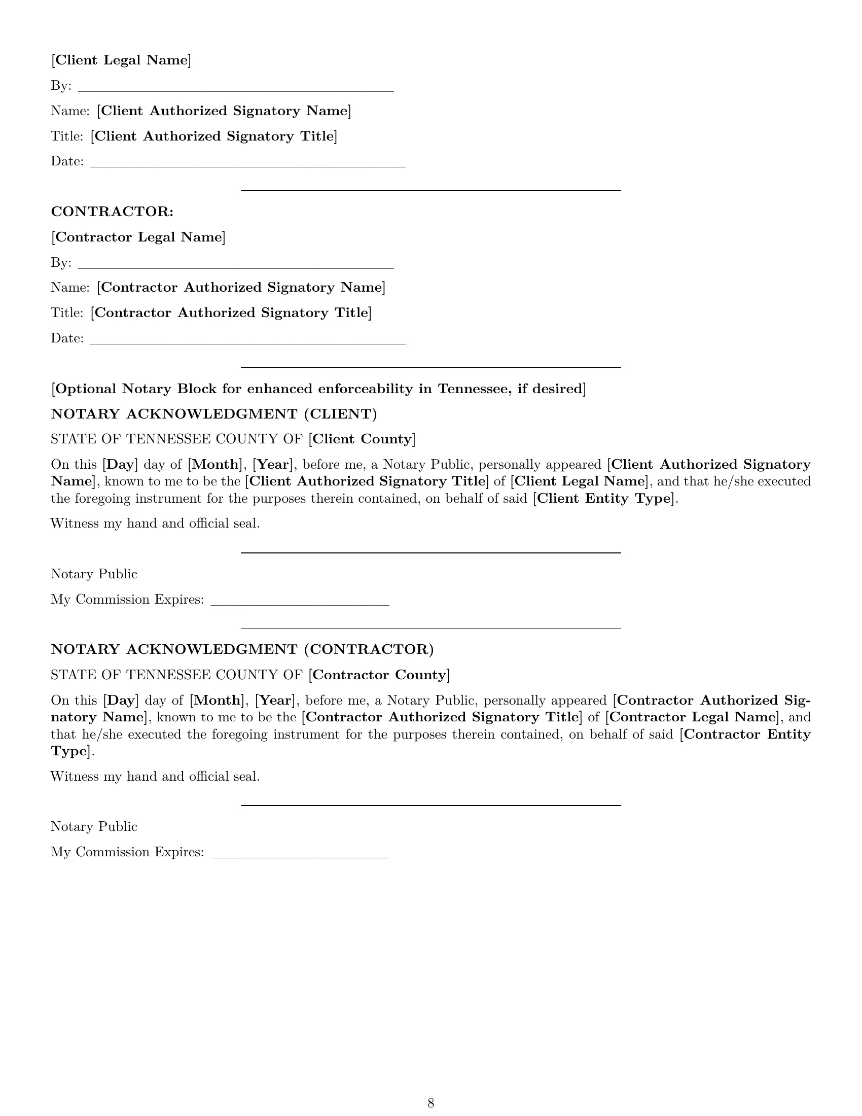 Preview page 8 of Pro Tennessee marketing independent contractor agreement template