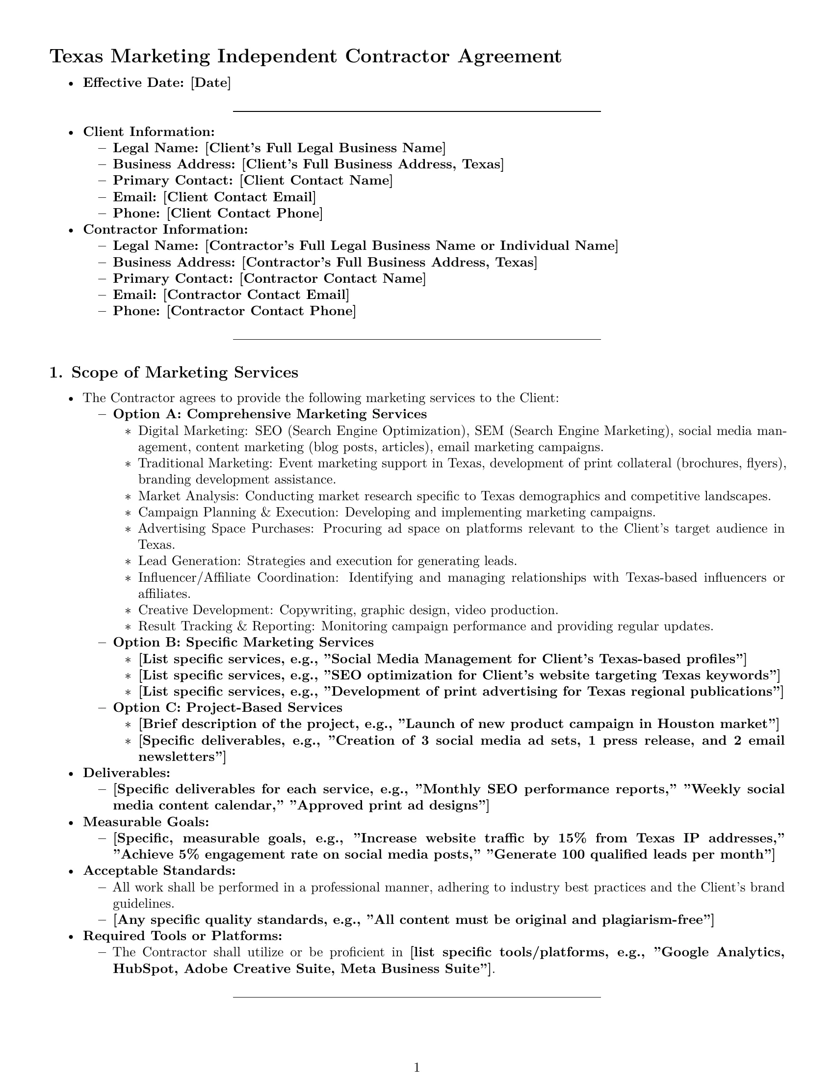 Preview page 1 of Pro Texas marketing independent contractor agreement template