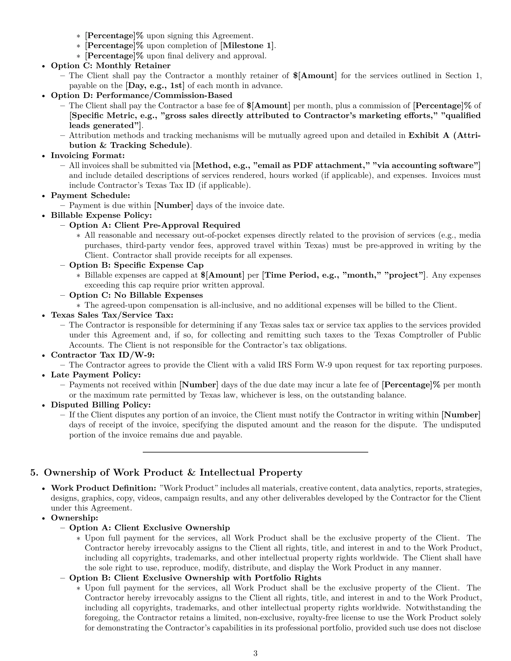 Preview page 3 of Pro Texas marketing independent contractor agreement template