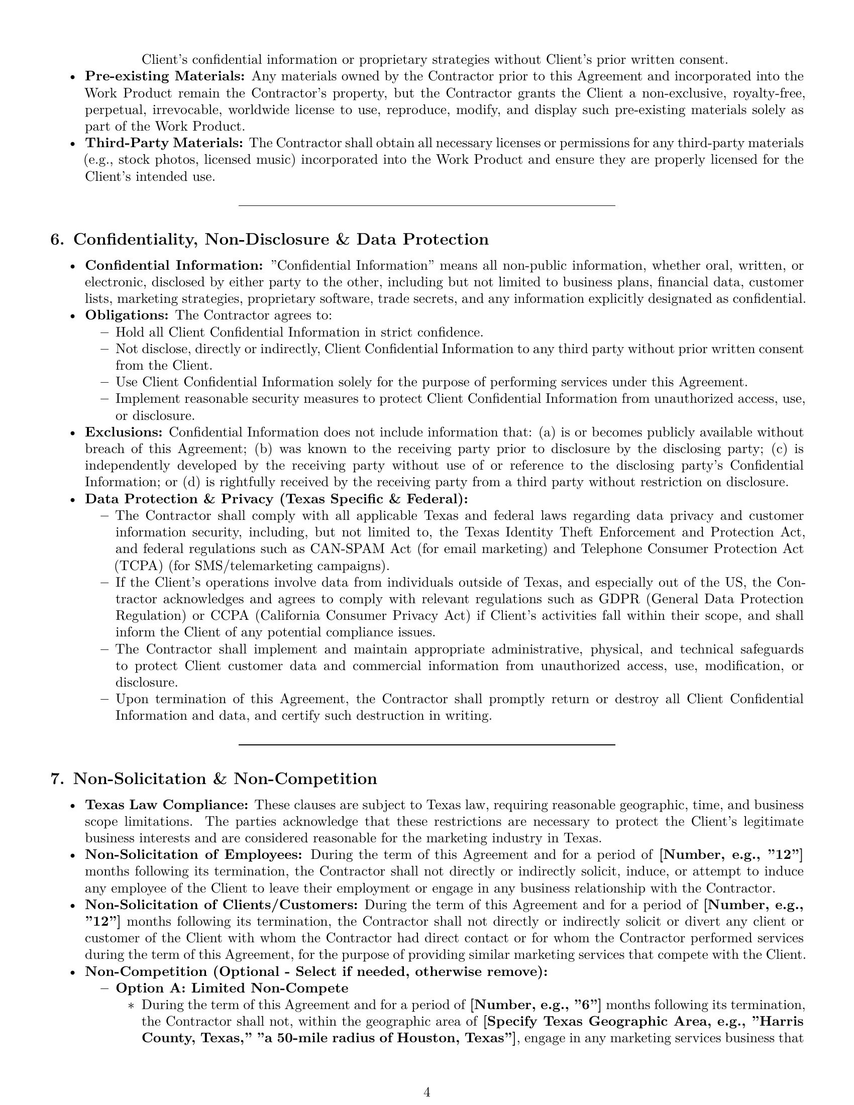 Preview page 4 of Pro Texas marketing independent contractor agreement template