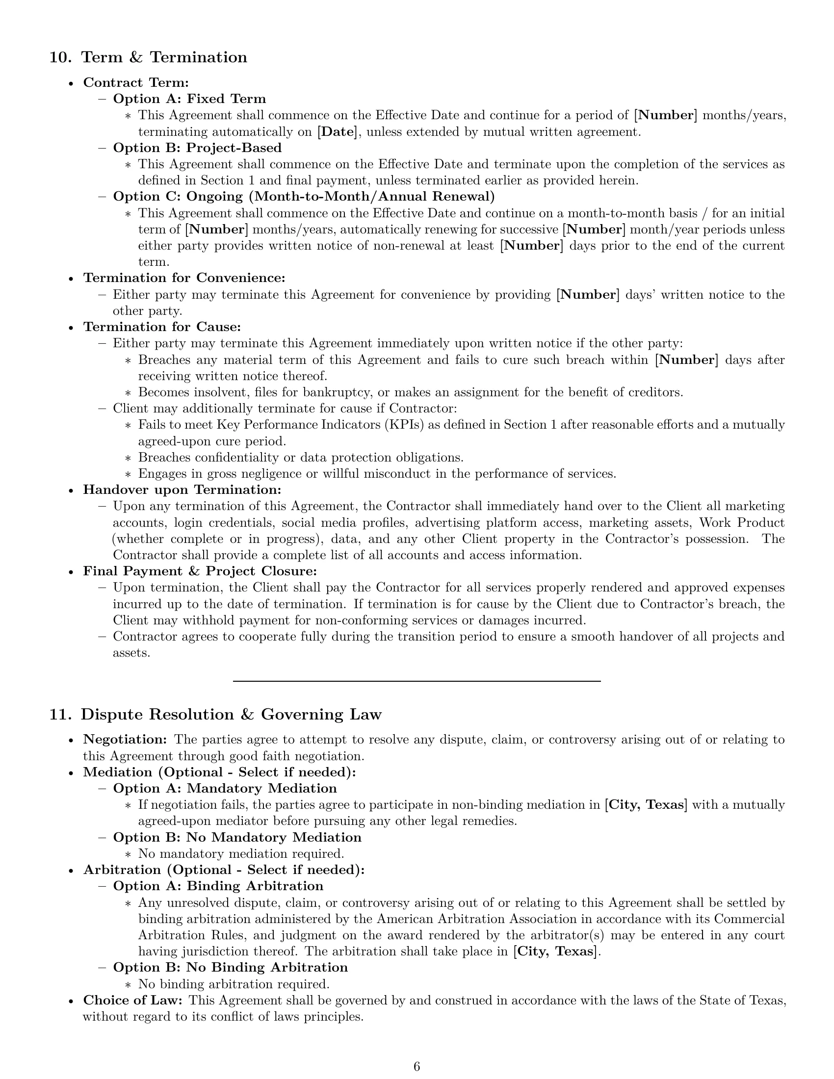 Preview page 6 of Pro Texas marketing independent contractor agreement template