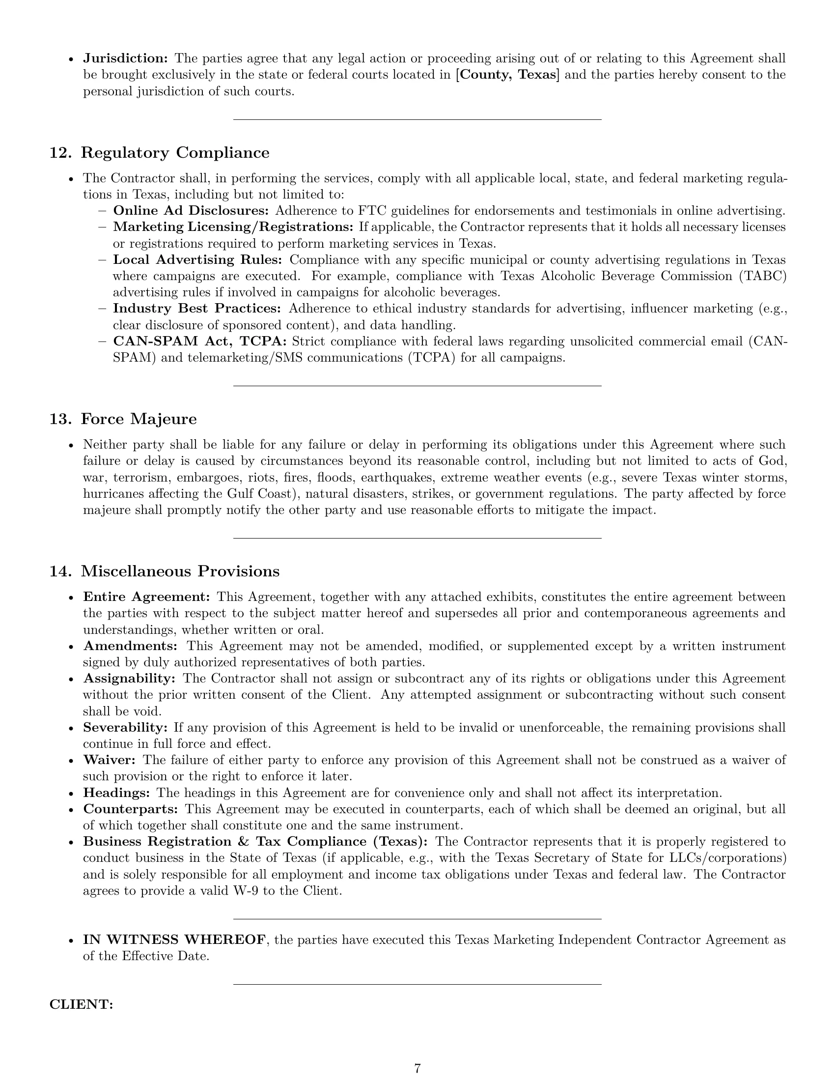 Preview page 7 of Pro Texas marketing independent contractor agreement template