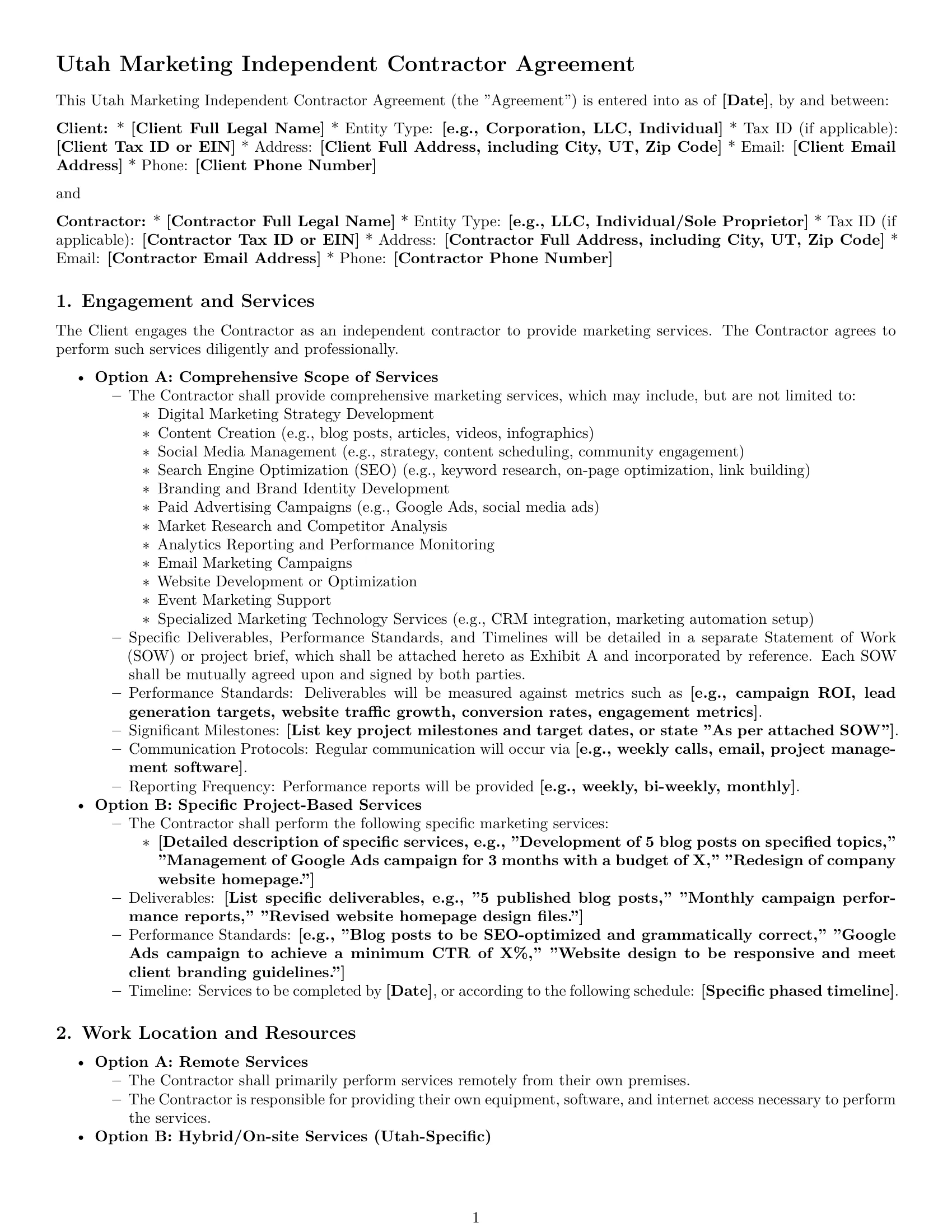 Preview page 1 of Pro Utah marketing independent contractor agreement template