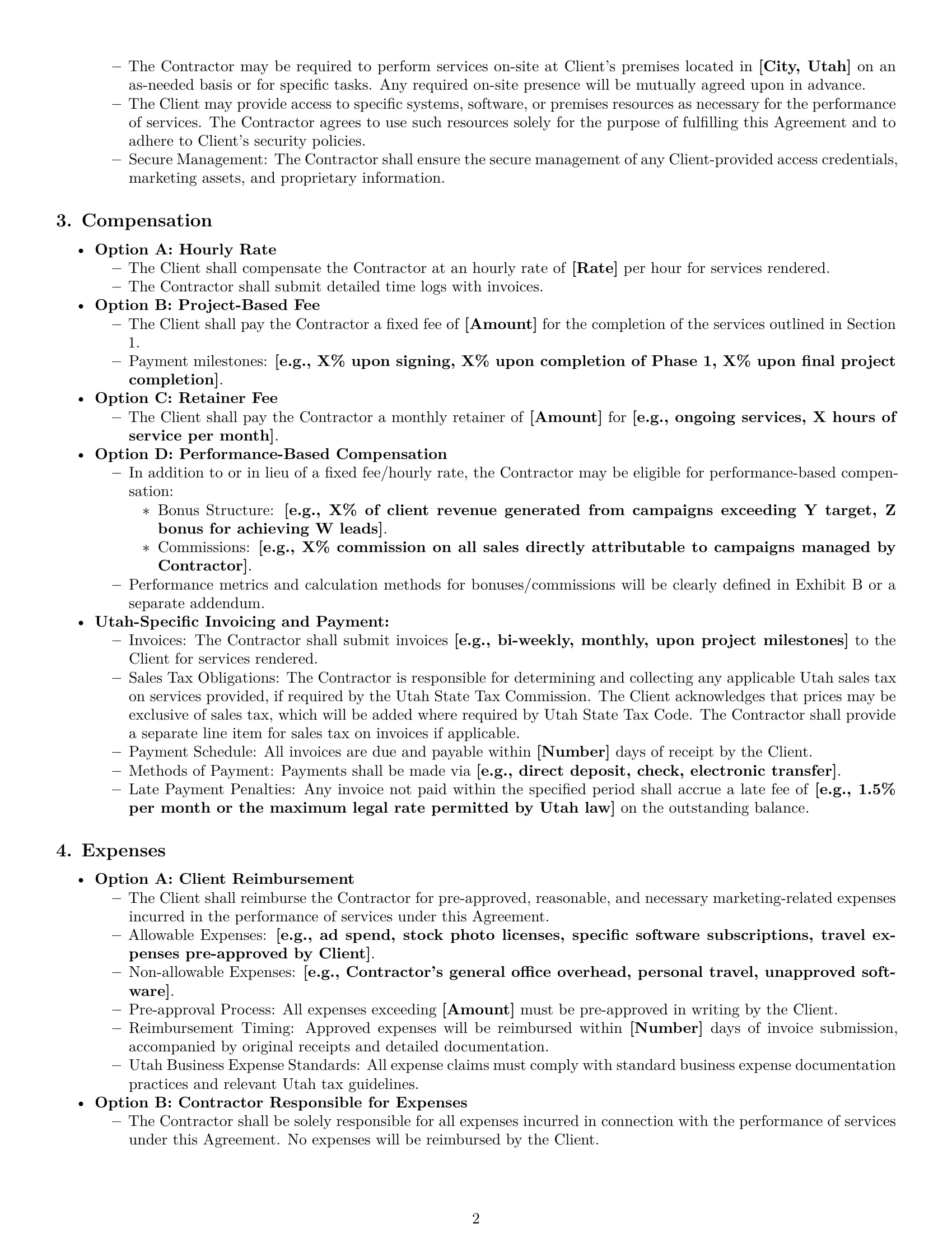 Preview page 2 of Pro Utah marketing independent contractor agreement template