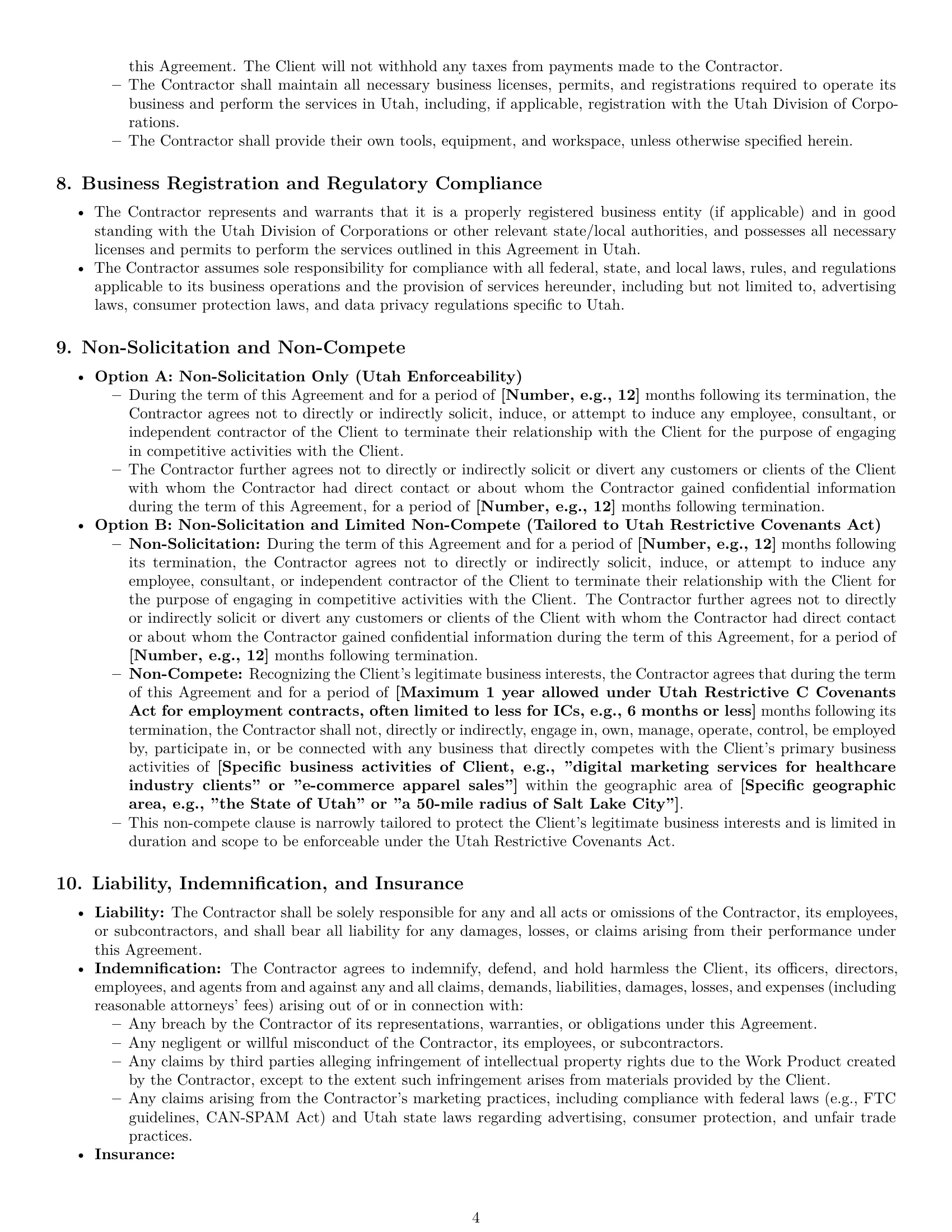 Preview page 4 of Pro Utah marketing independent contractor agreement template