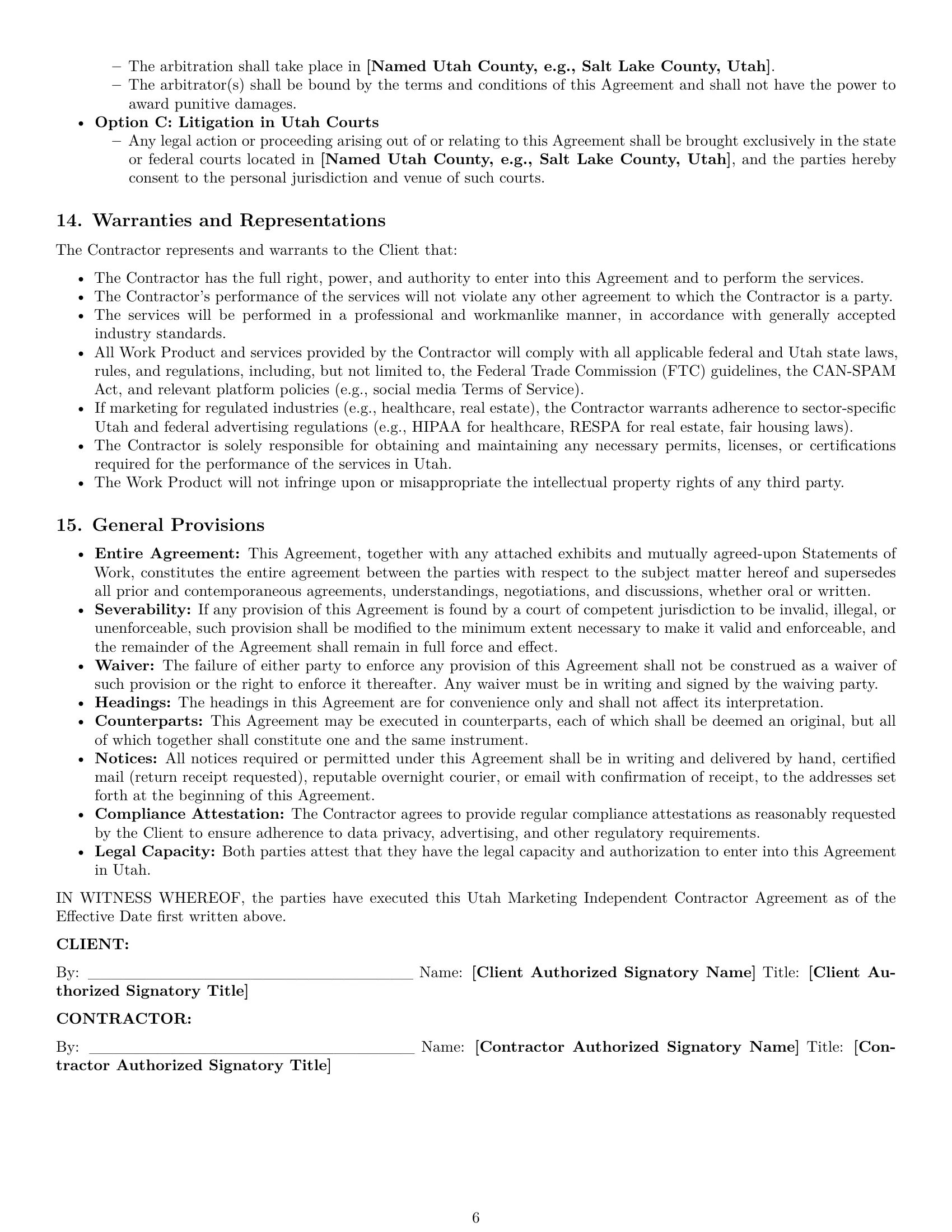 Preview page 6 of Pro Utah marketing independent contractor agreement template
