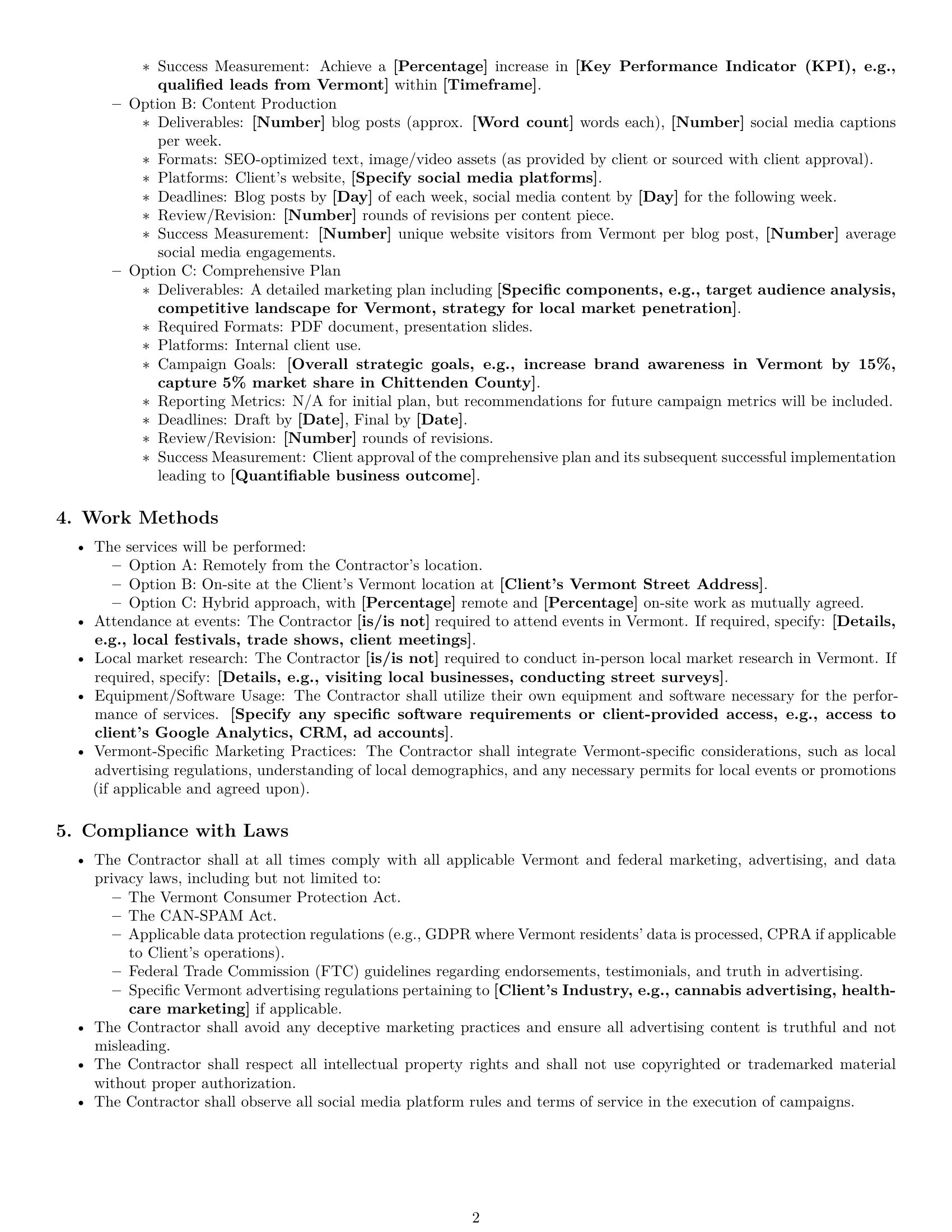 Preview page 2 of Pro Vermont marketing independent contractor agreement template