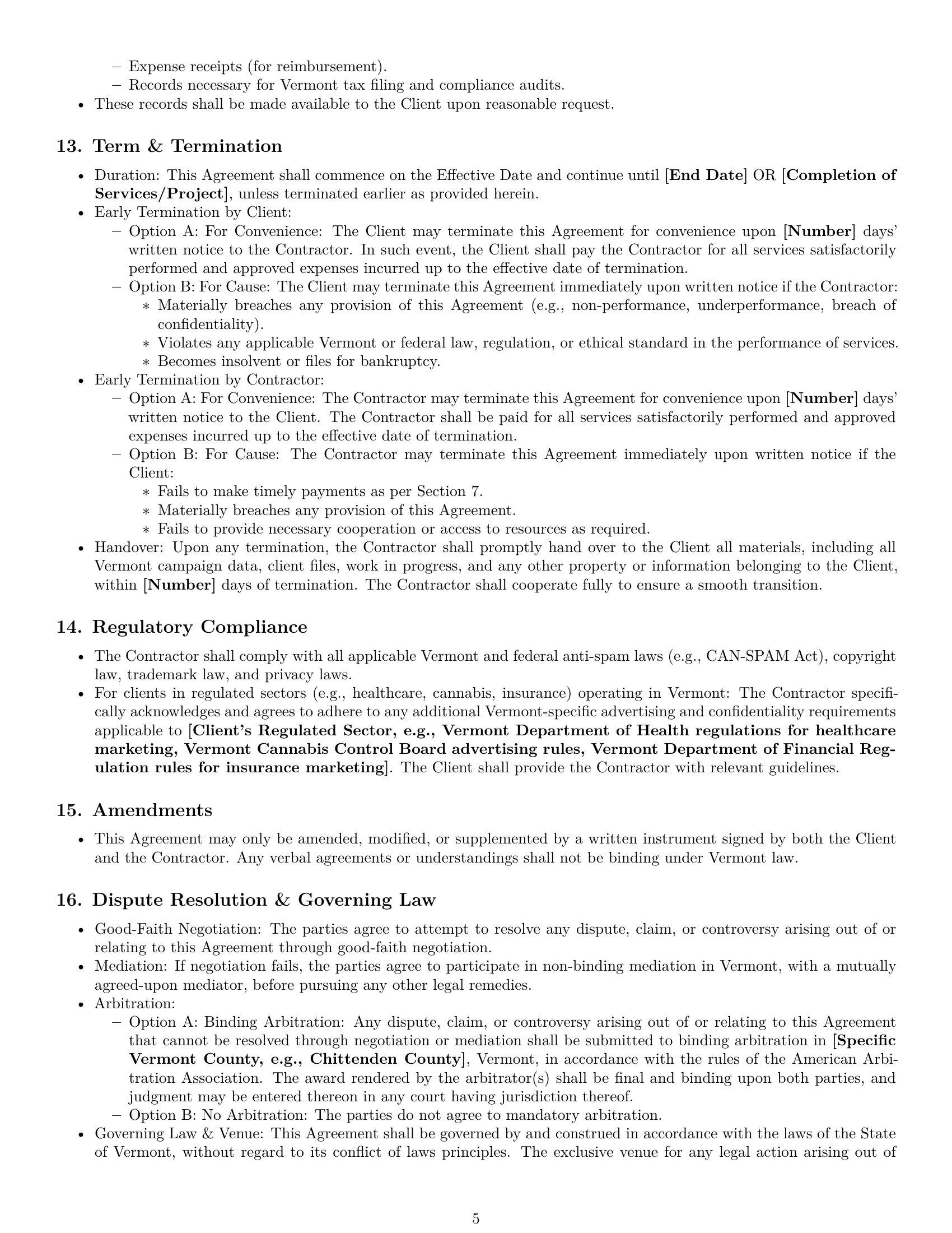 Preview page 5 of Pro Vermont marketing independent contractor agreement template