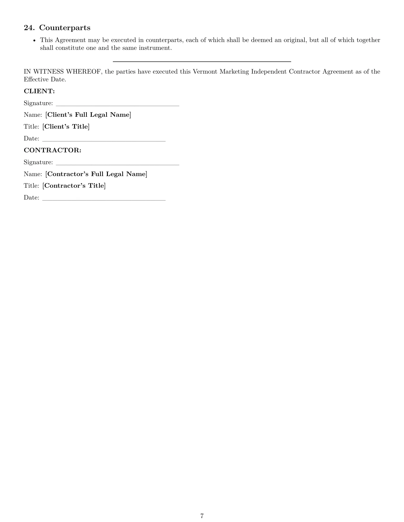 Preview page 7 of Pro Vermont marketing independent contractor agreement template