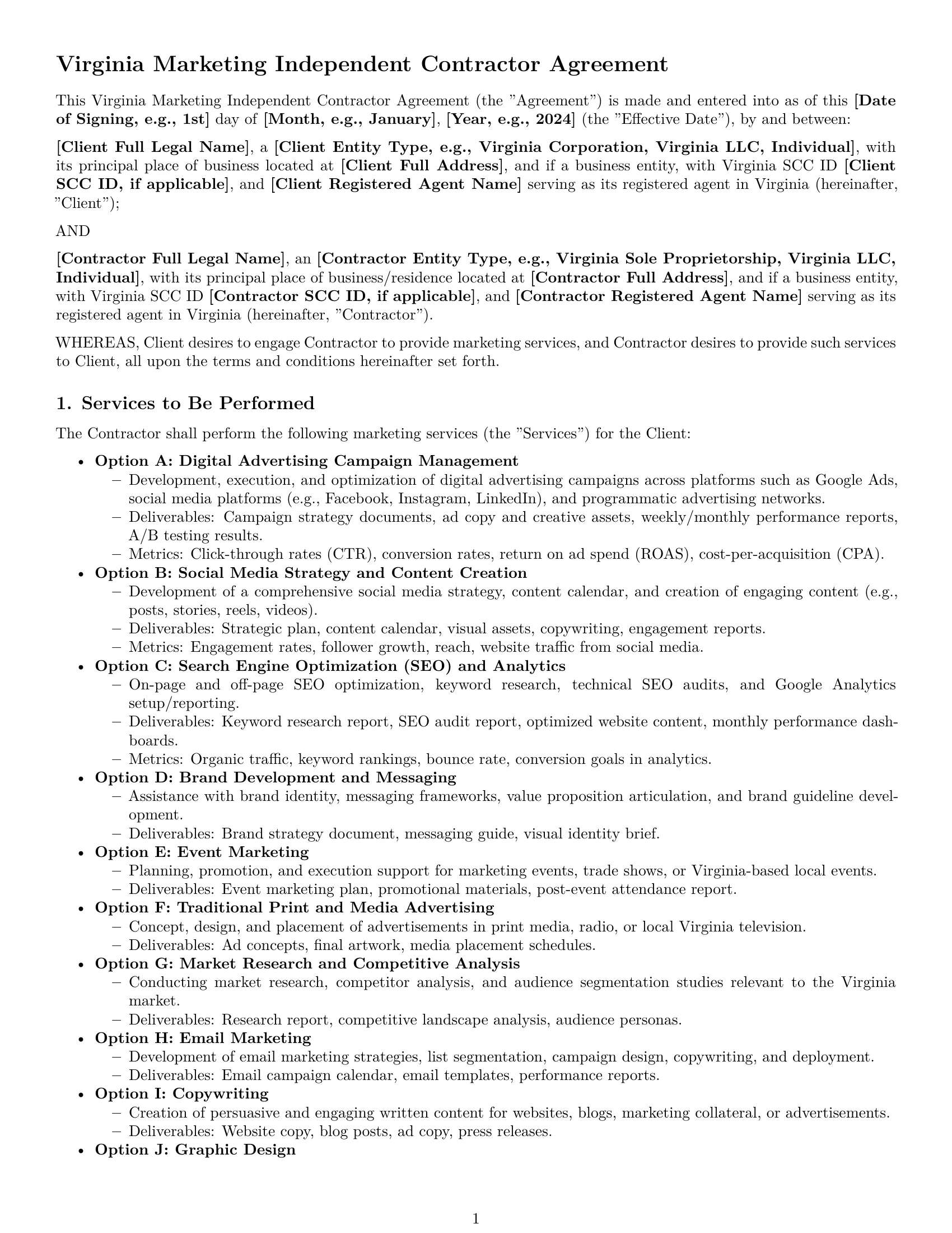 Preview page 1 of Pro Virginia marketing independent contractor agreement template