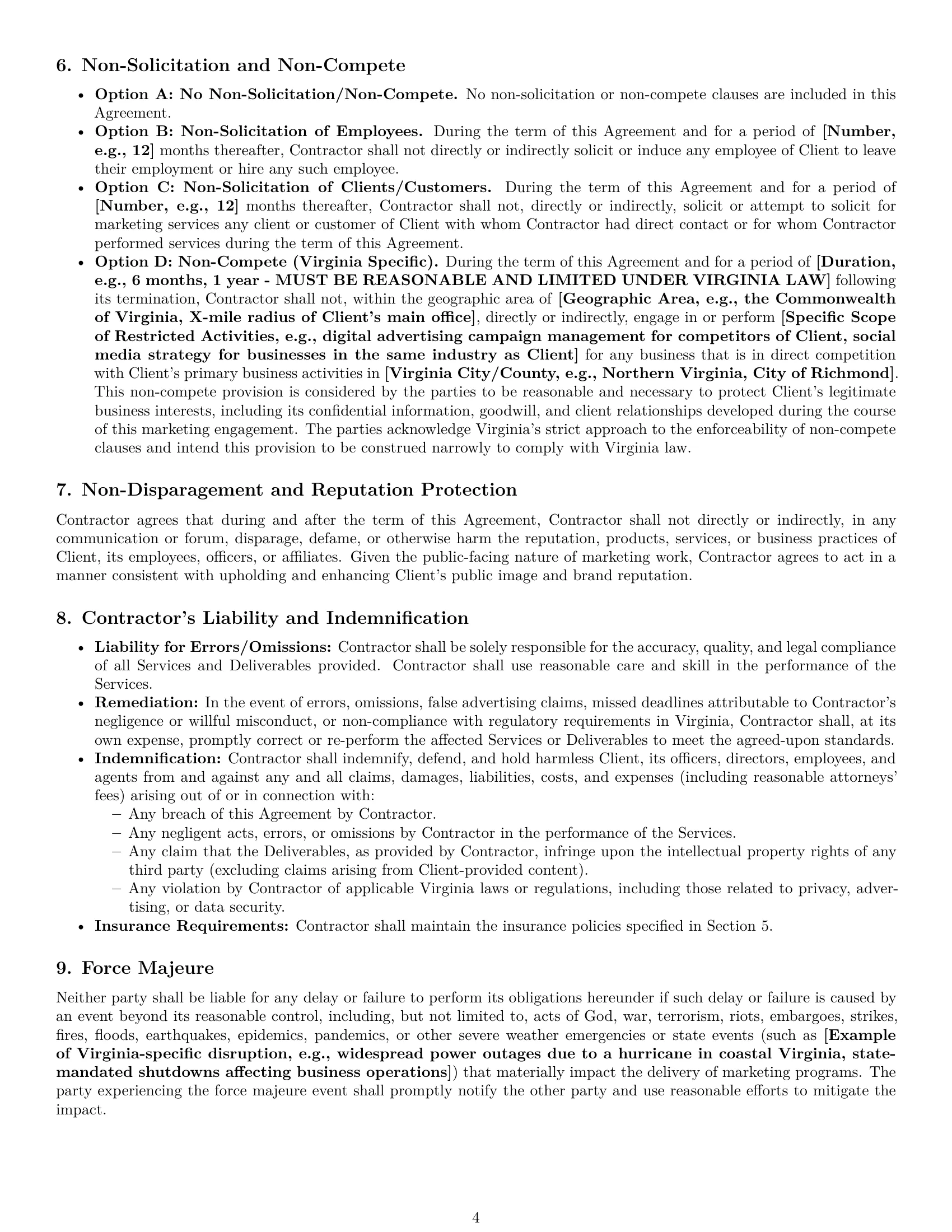 Preview page 4 of Pro Virginia marketing independent contractor agreement template