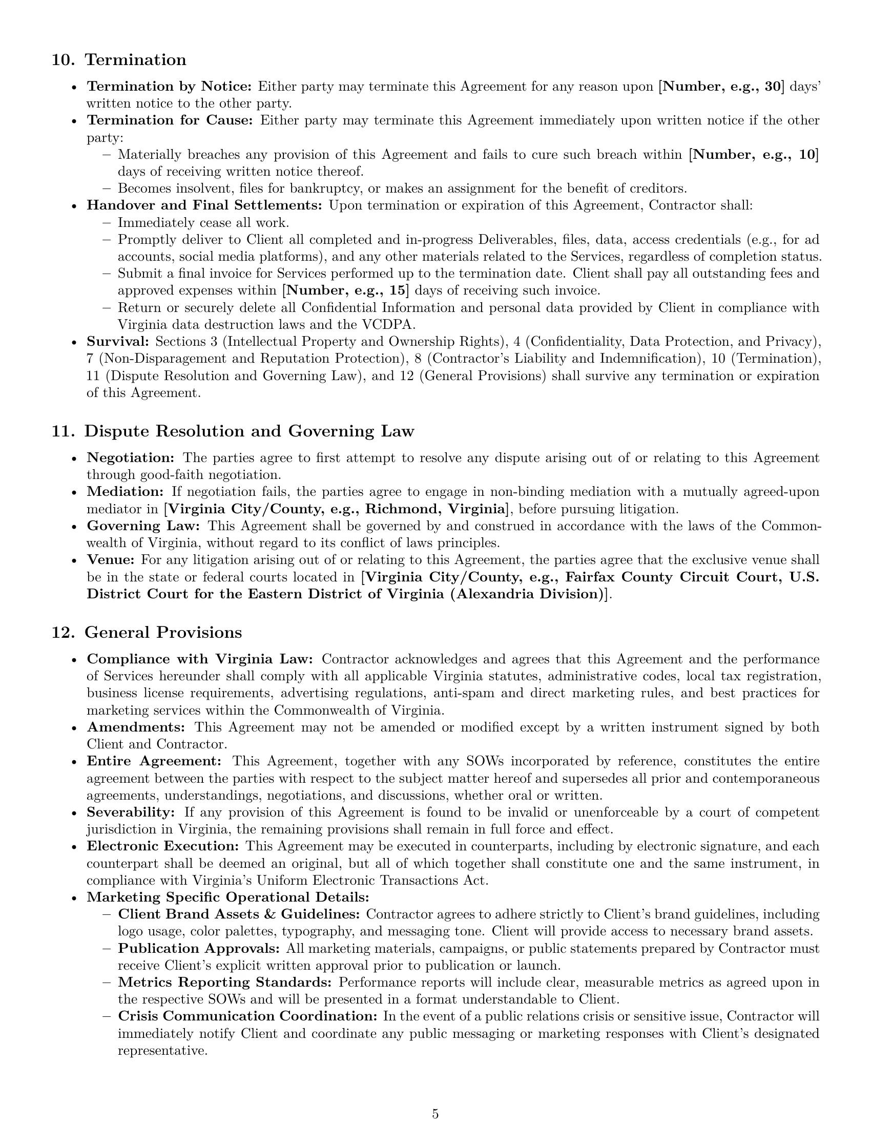 Preview page 5 of Pro Virginia marketing independent contractor agreement template