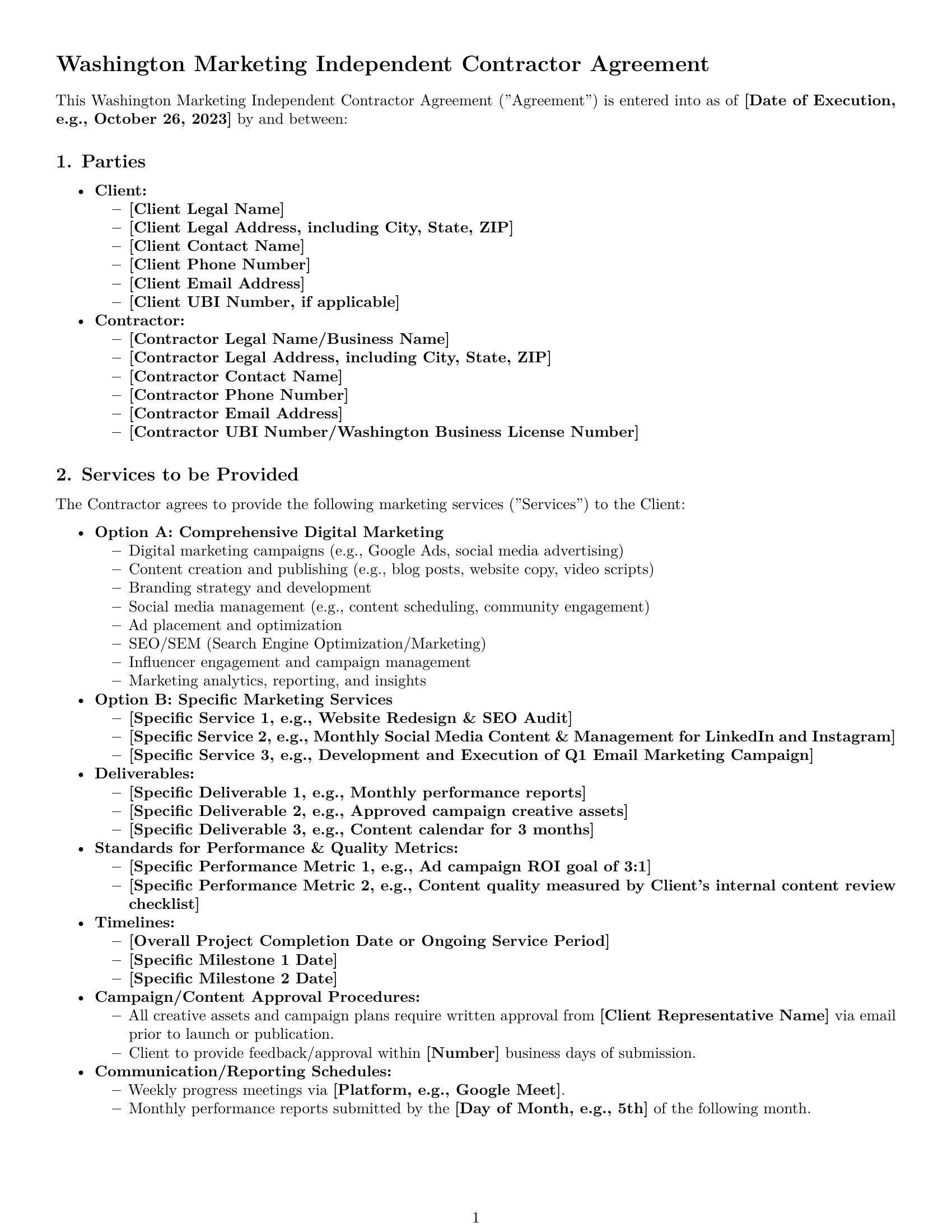 Preview page 1 of Pro Washington marketing independent contractor agreement template