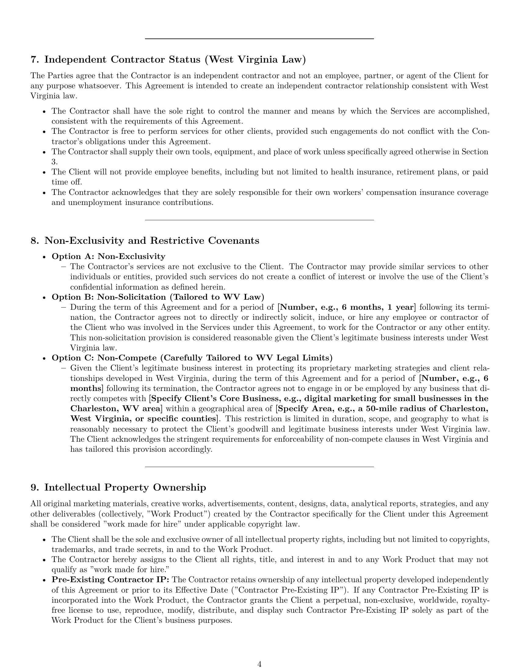 Preview page 4 of Pro West Virginia marketing independent contractor agreement template