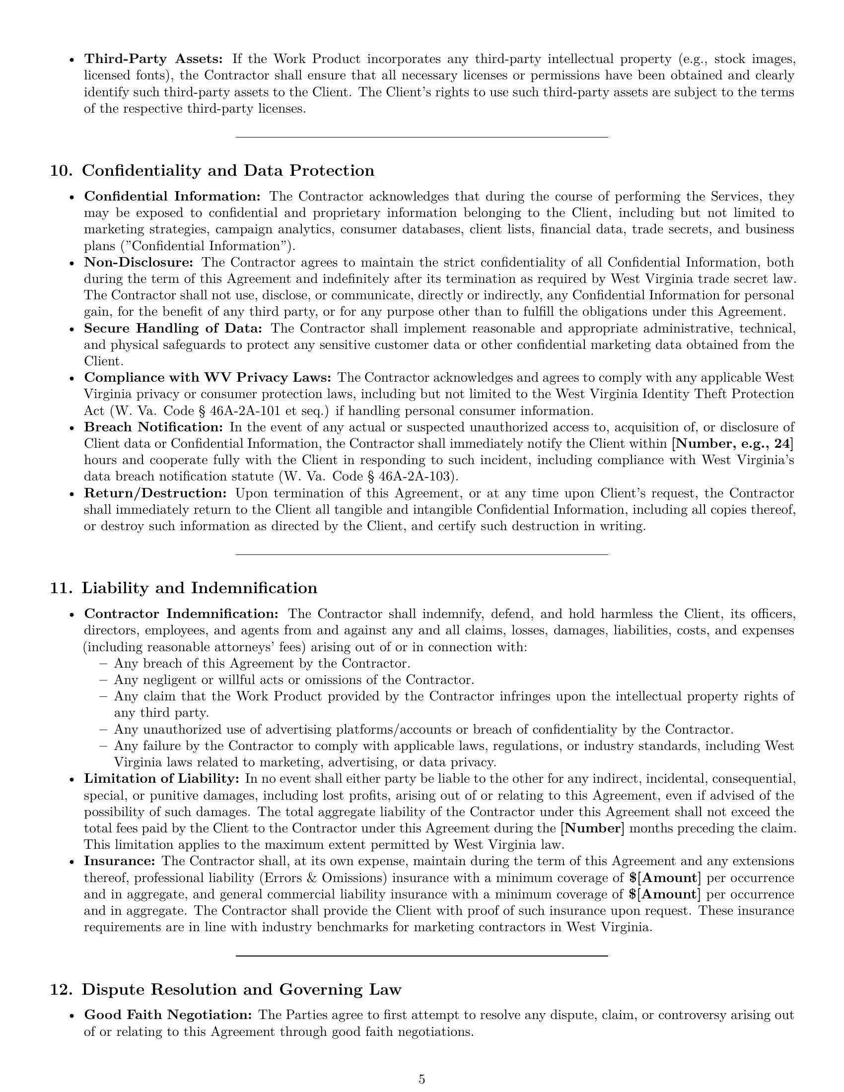 Preview page 5 of Pro West Virginia marketing independent contractor agreement template