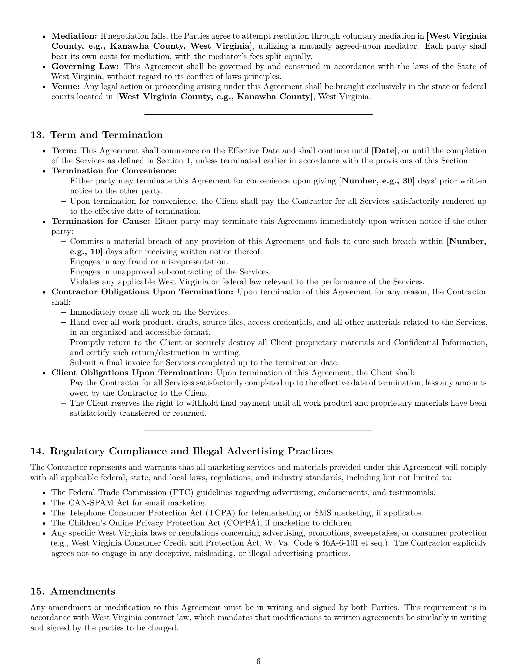 Preview page 6 of Pro West Virginia marketing independent contractor agreement template