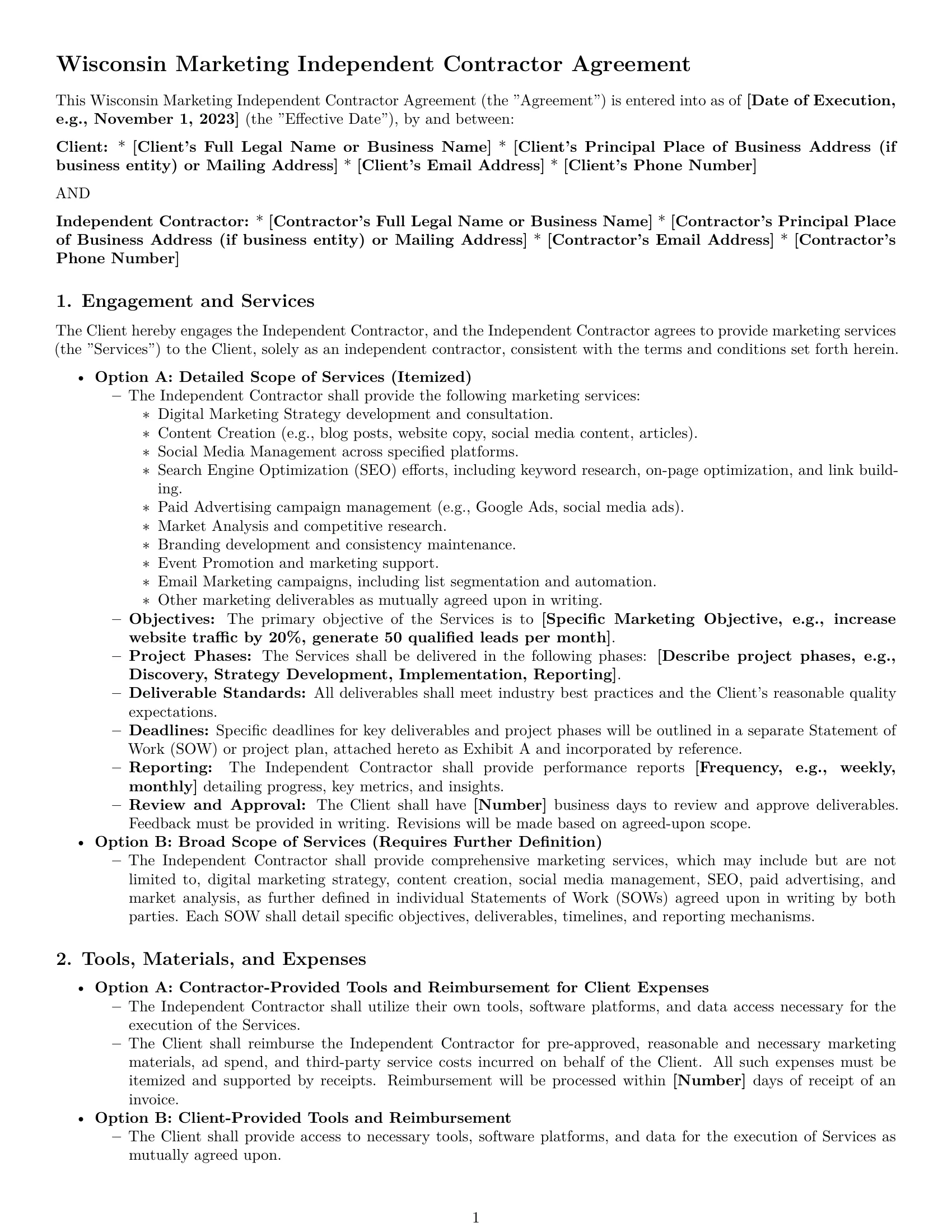 Preview page 1 of Pro Wisconsin marketing independent contractor agreement template