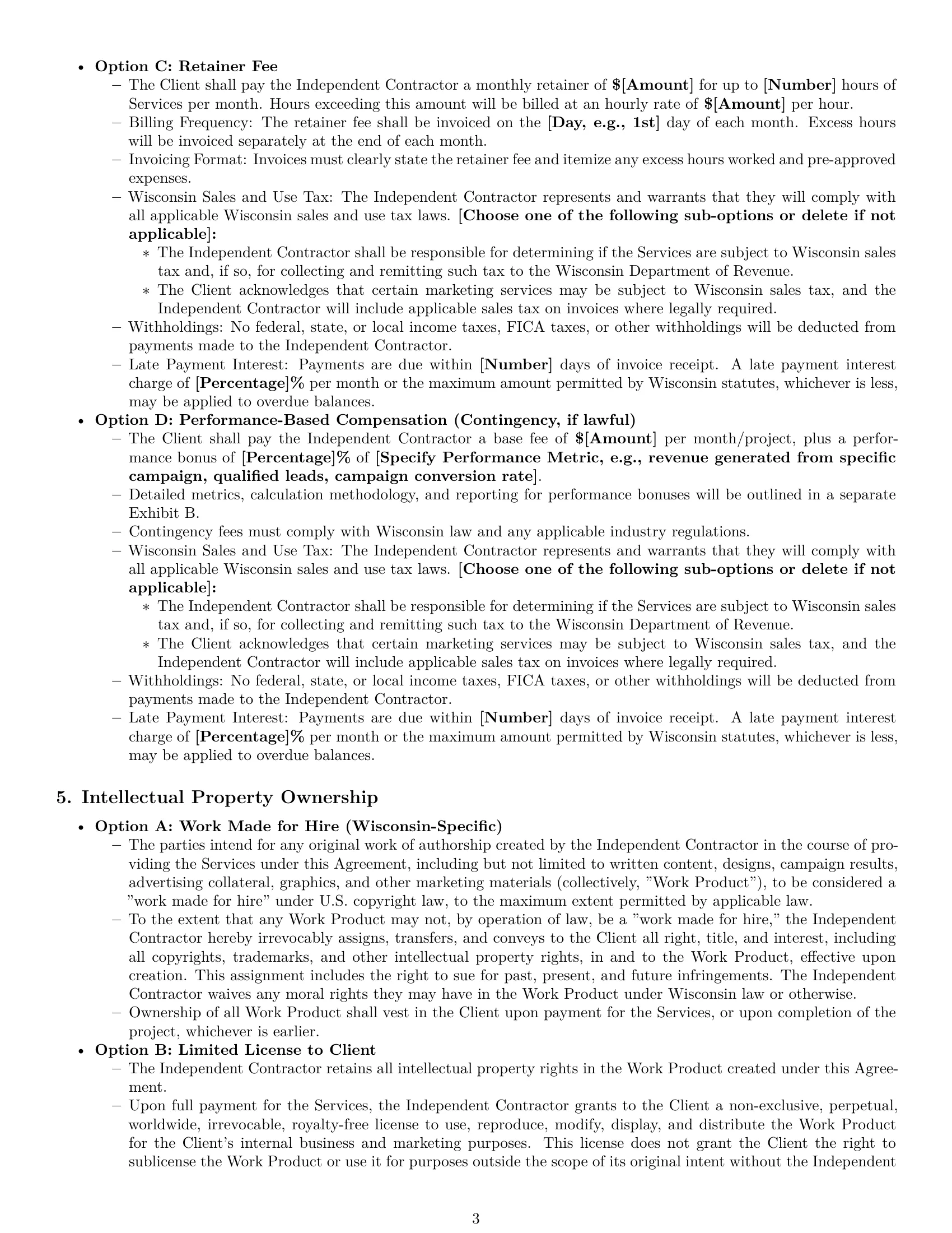 Preview page 3 of Pro Wisconsin marketing independent contractor agreement template