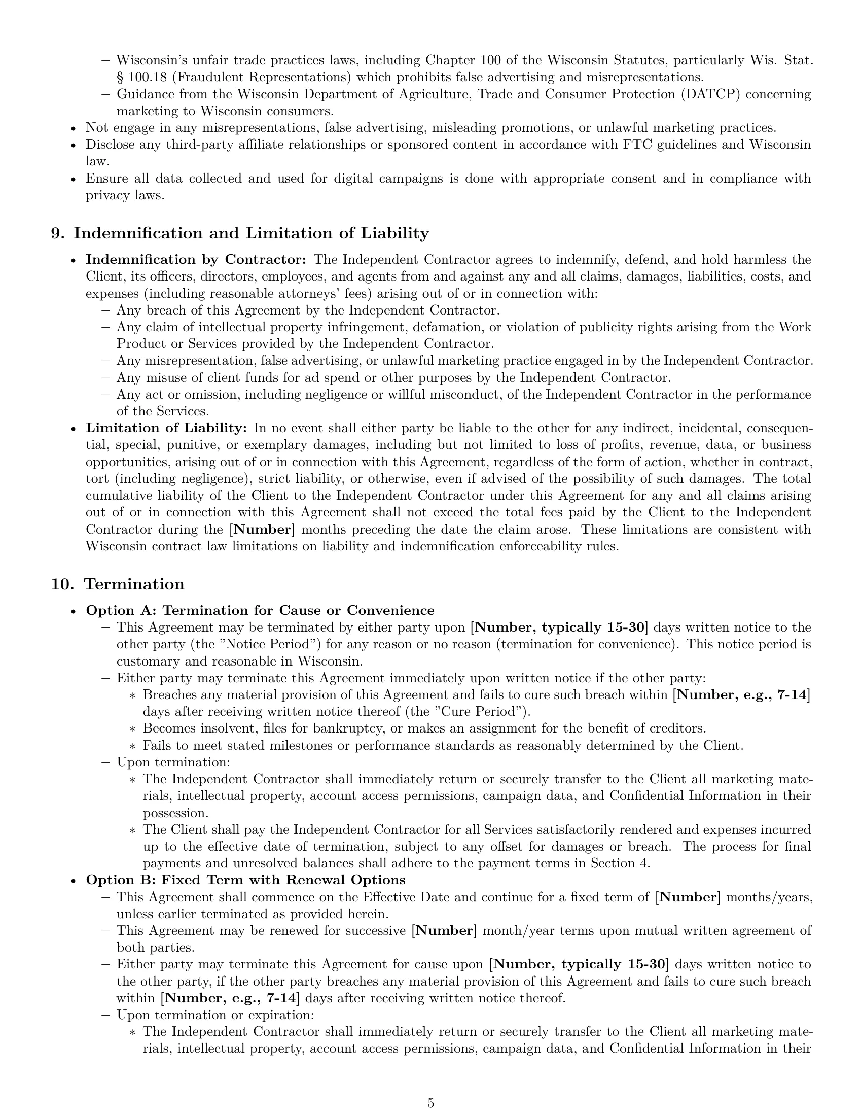 Preview page 5 of Pro Wisconsin marketing independent contractor agreement template