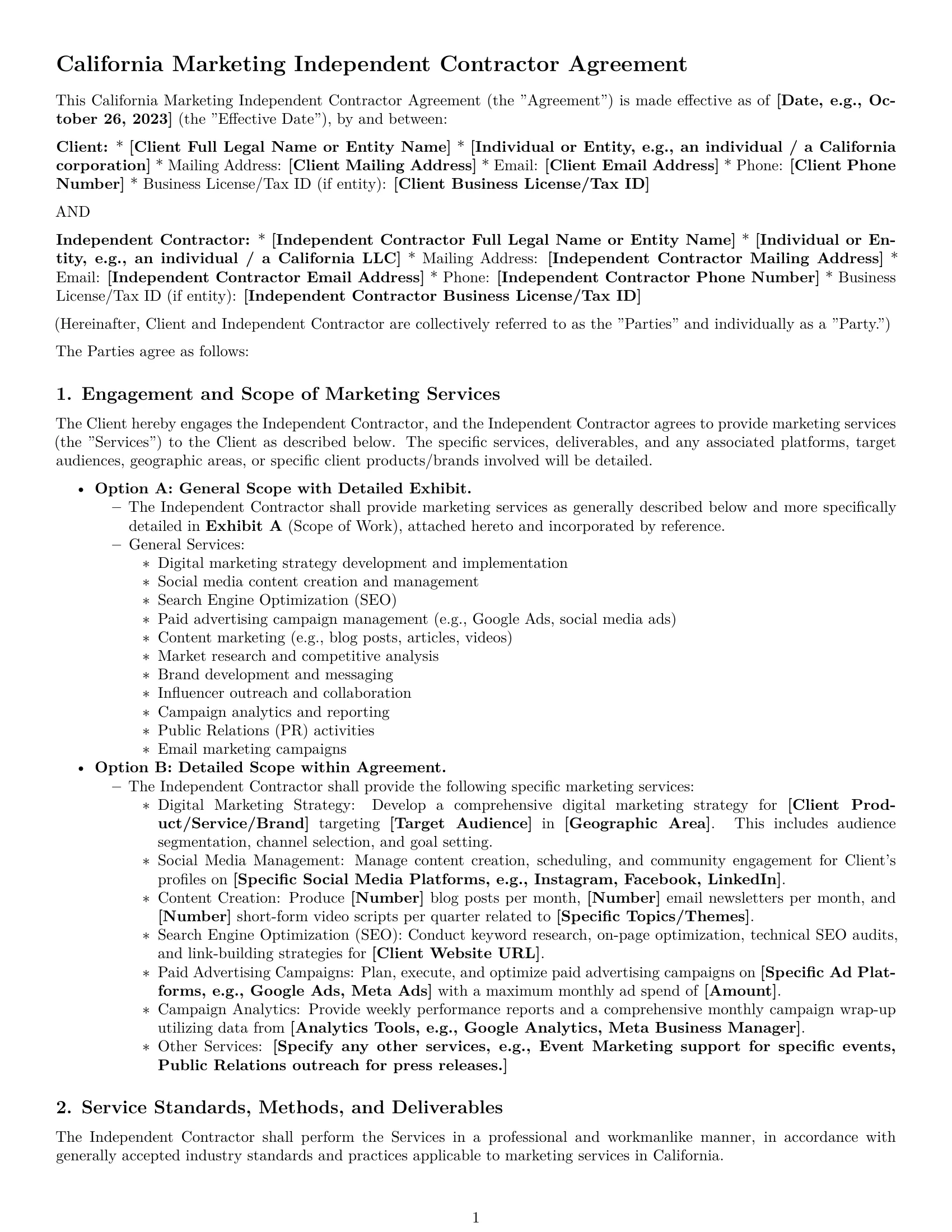 Preview page 1 of Pro California marketing independent contractor agreement template